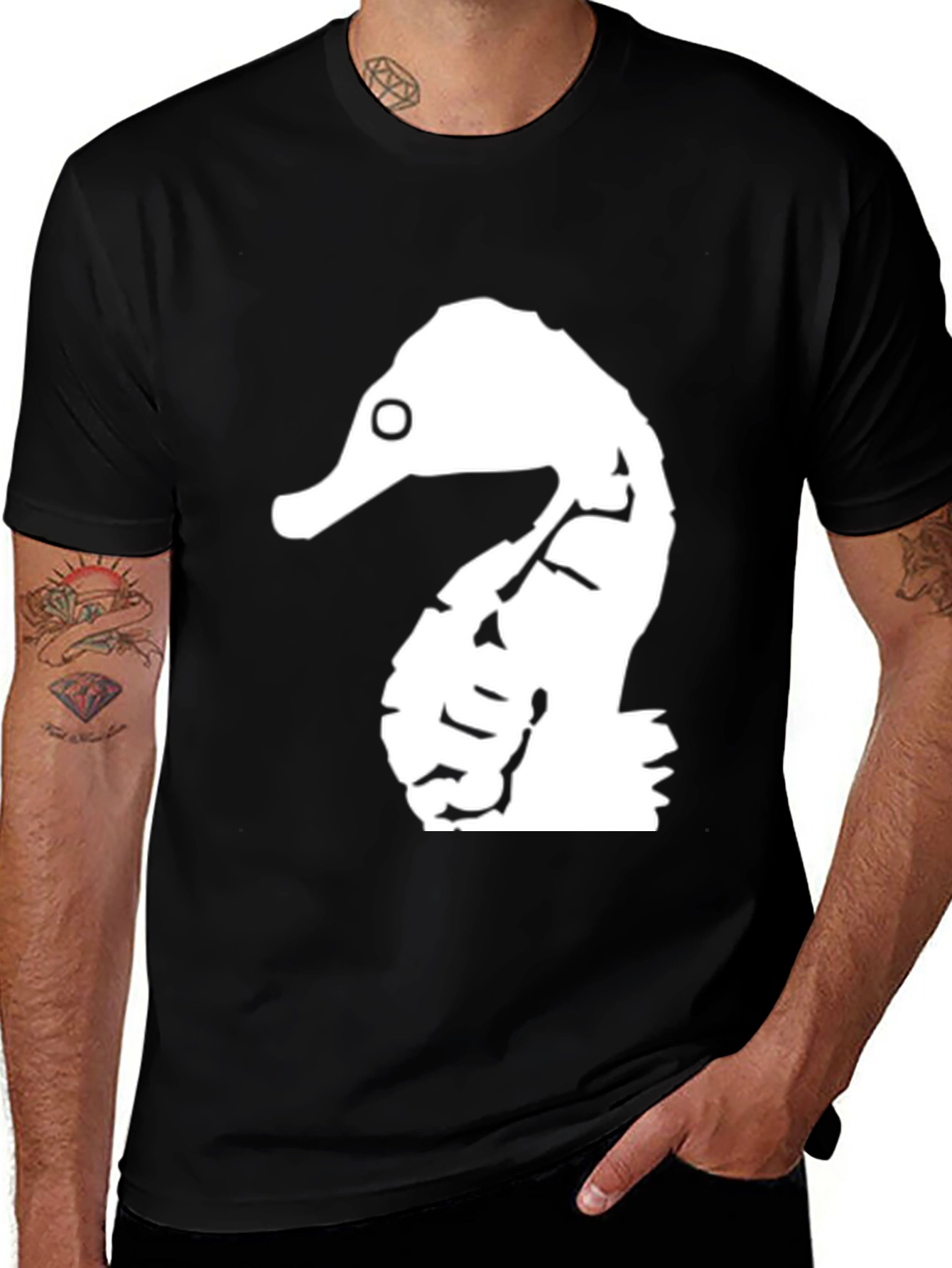 Unique Seahorse Graphic Print Black T-Shirt