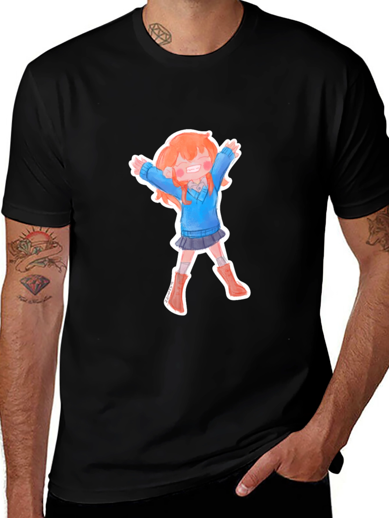 Variant 6 of Anime Girl T-Shirt - Black Cotton Tee