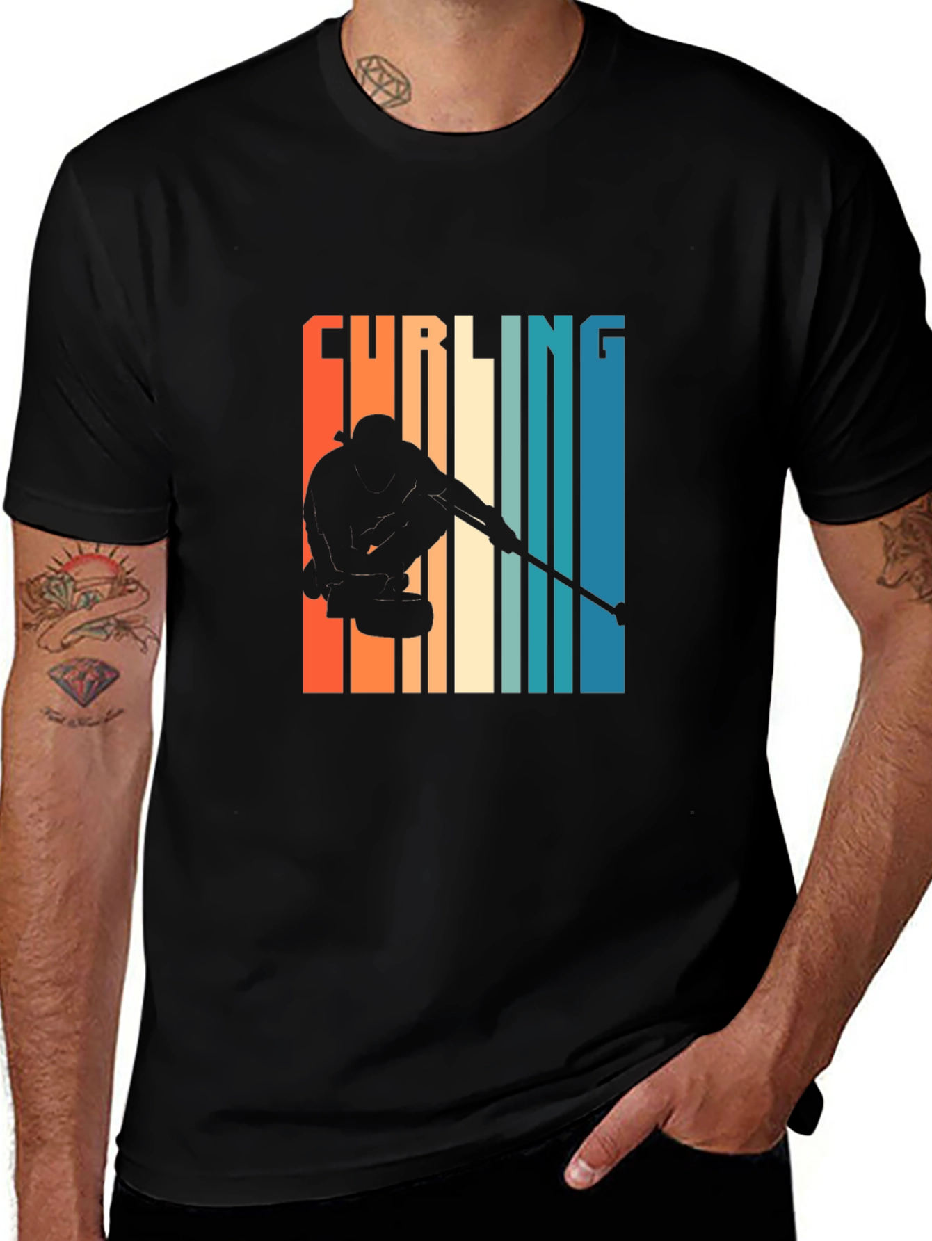 Variant 10 of Curling Silhouette Graphic Tee - Retro Style