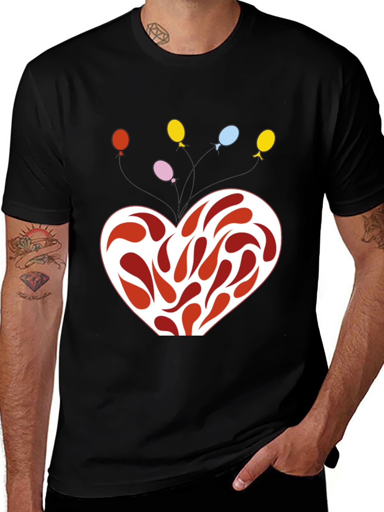Variant 9 of Heart Balloons Graphic Black T-Shirt