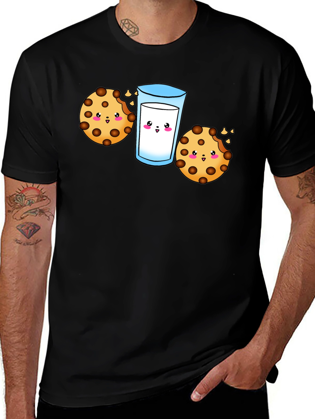 Variant 24 of Cute Cookie & Milk Graphic Black T-Shirt