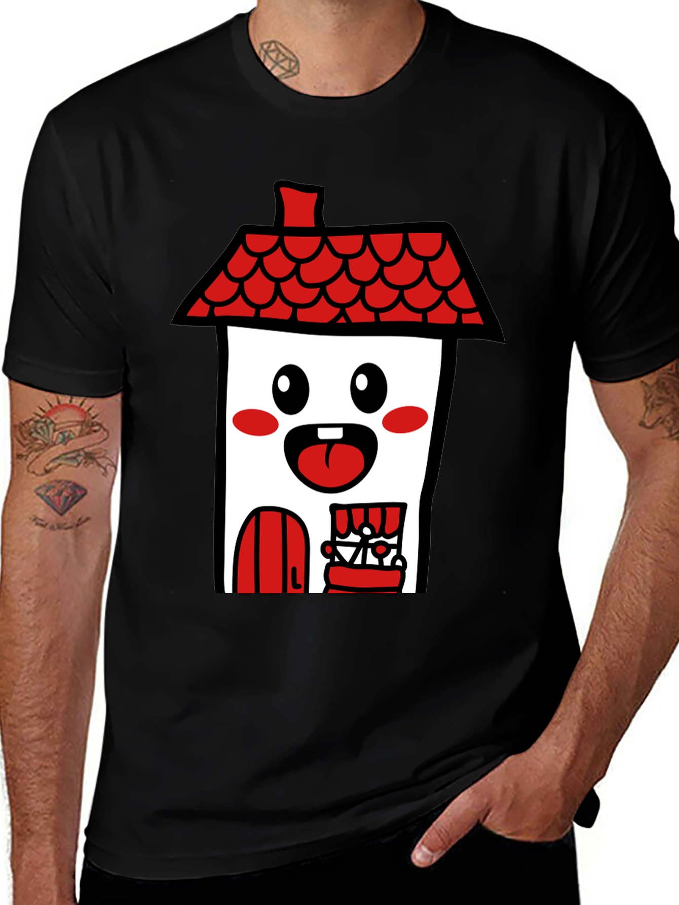 Black Kawaii House T-Shirt - Cute Cartoon Graphic Tee main image