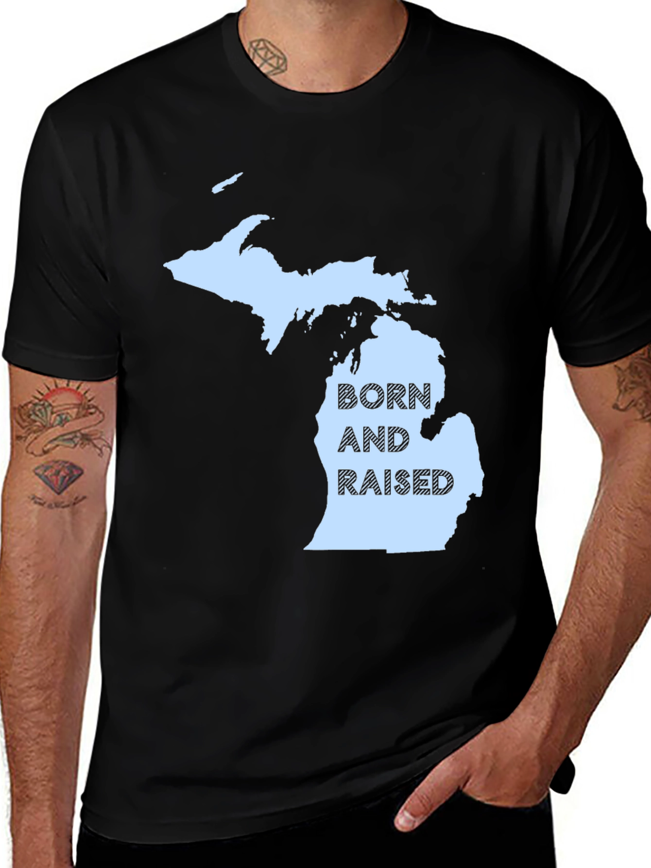 Michigan Born and Raised Black T-Shirt