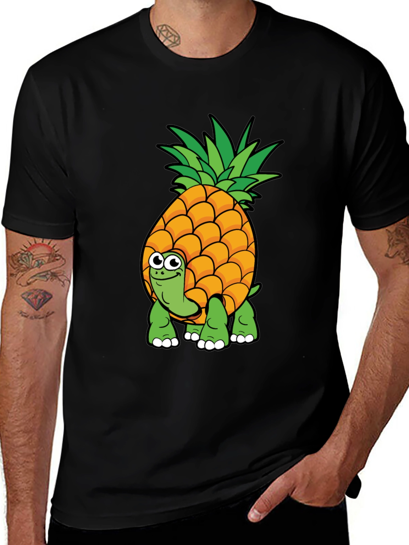 Black Pineapple Turtle Graphic Tee - Novelty Cartoon Shirt main image