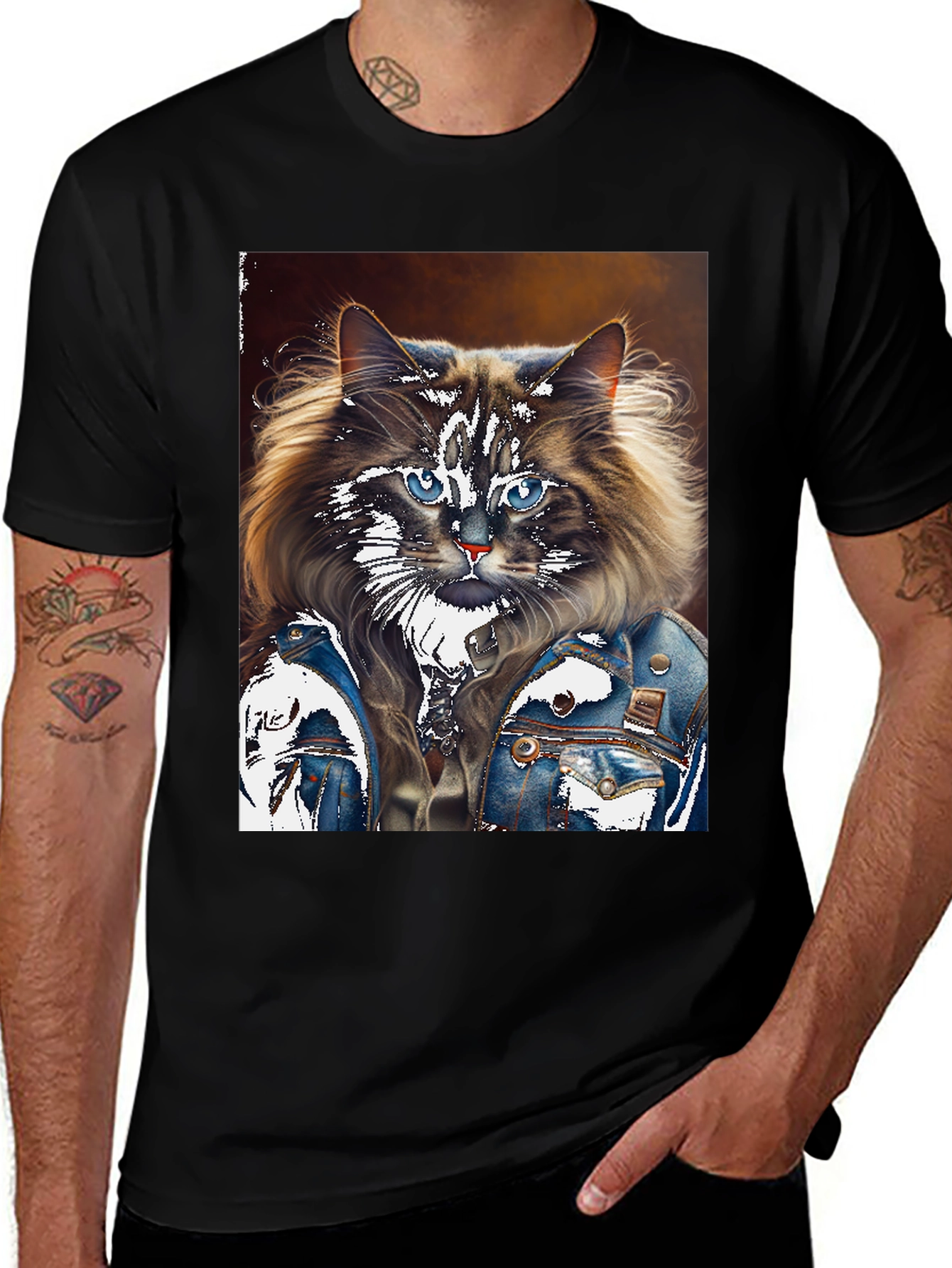Variant 9 of Cat in Denim Jacket Graphic T-Shirt