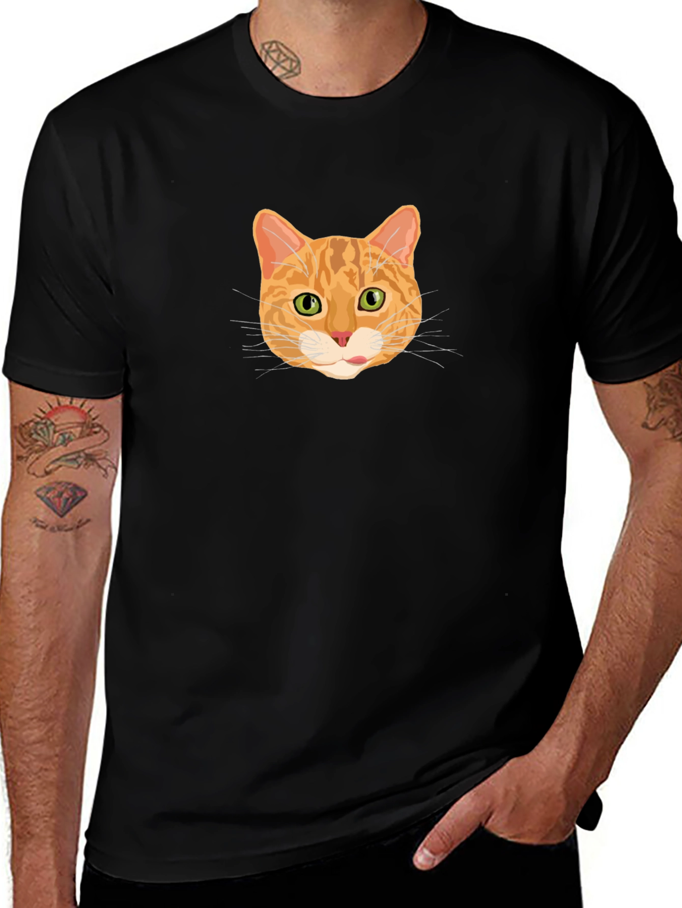Variant 15 of Cat Face Graphic Tee - Unisex Black T-Shirt