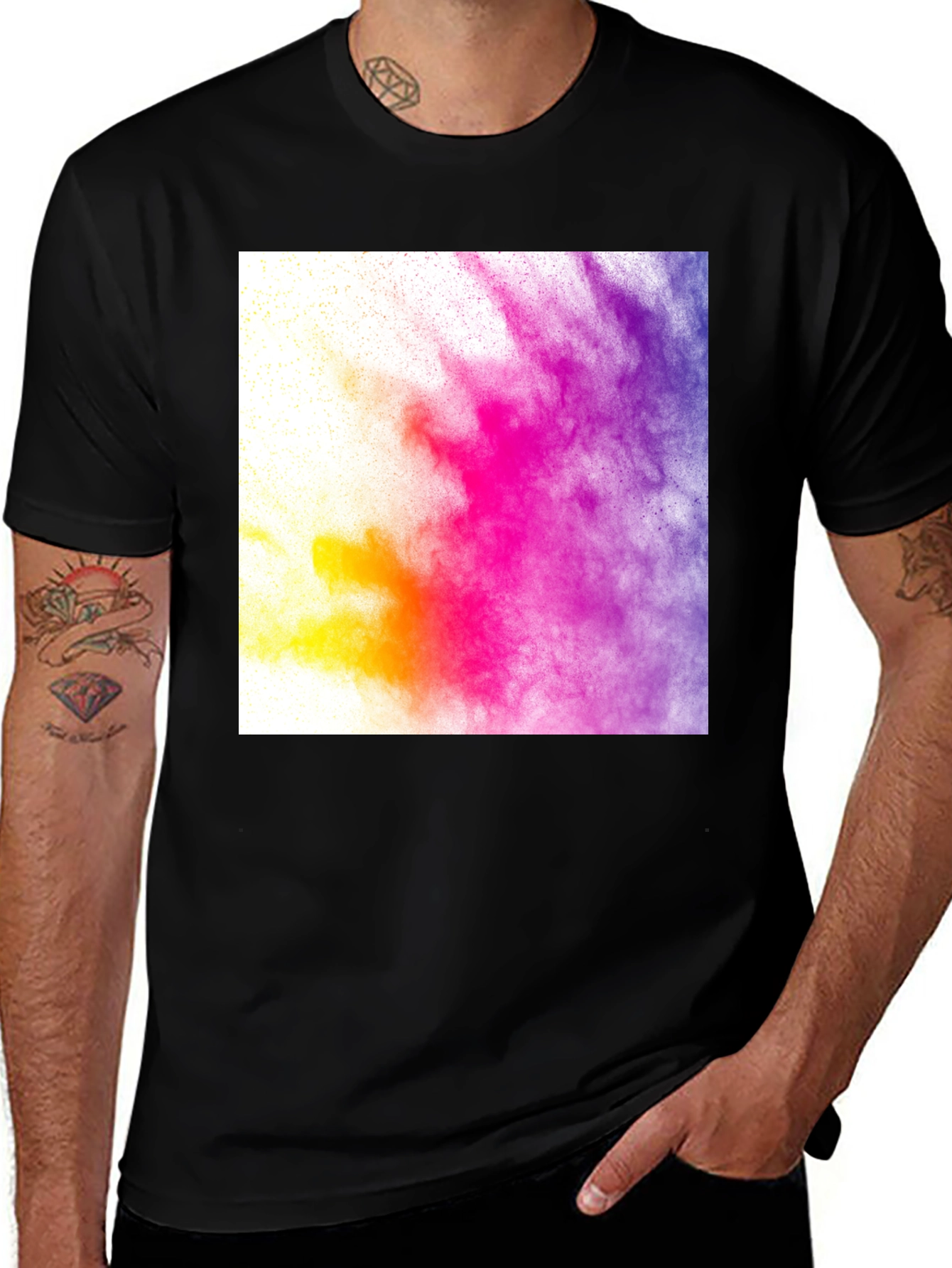 Variant 4 of Colorful Dust Cloud Print Black T-Shirt
