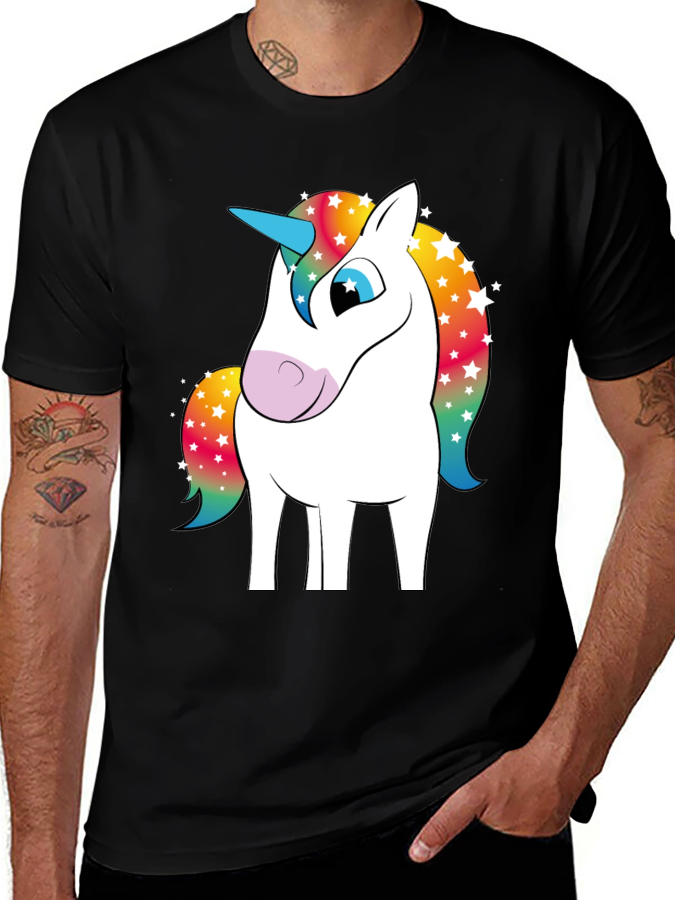 Variant 29 of Rainbow Unicorn Graphic Tee - Black Cotton Blend