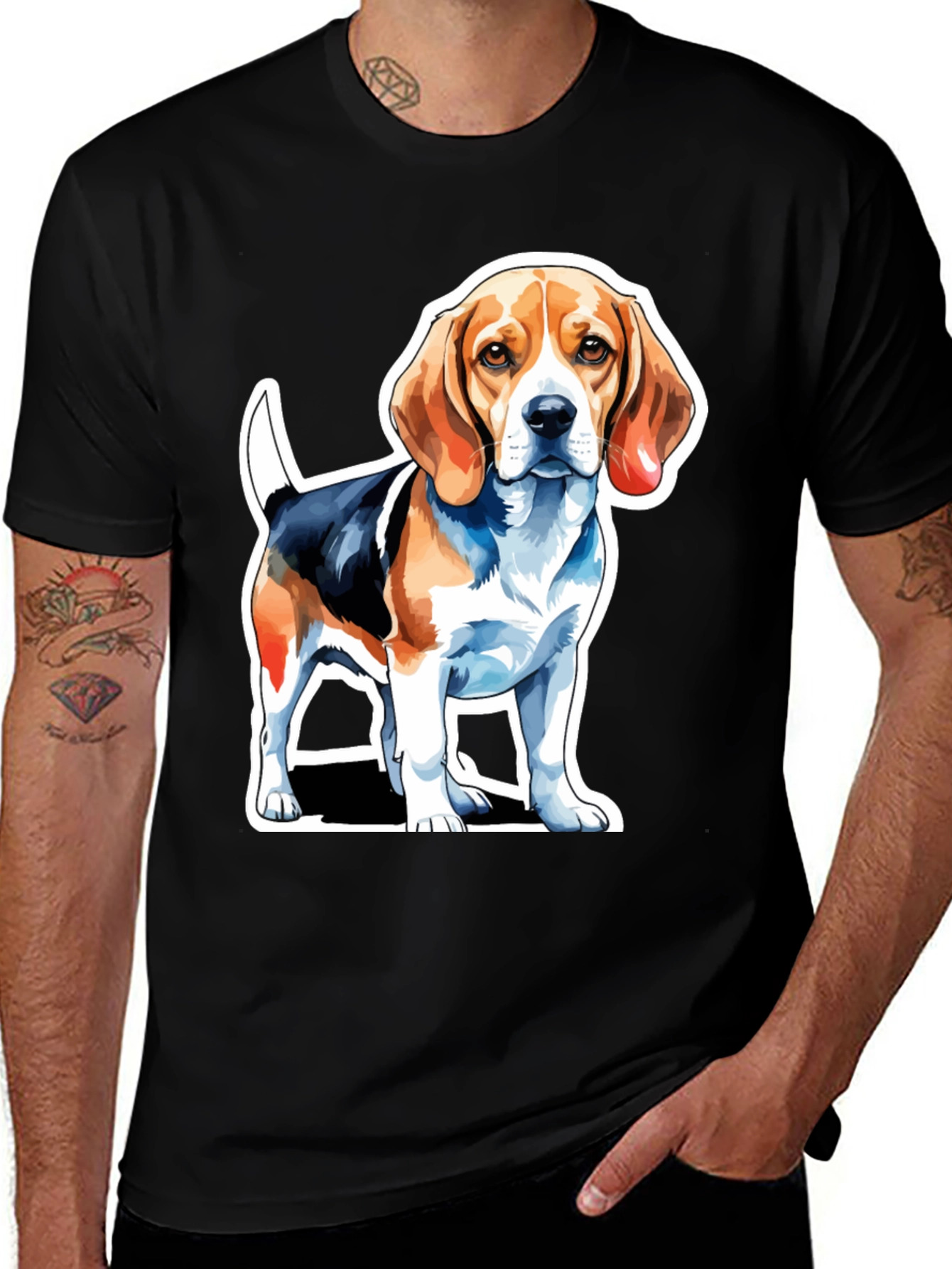 Variant 7 of Beagle Dog Graphic Tee - Men's Black T-Shirt