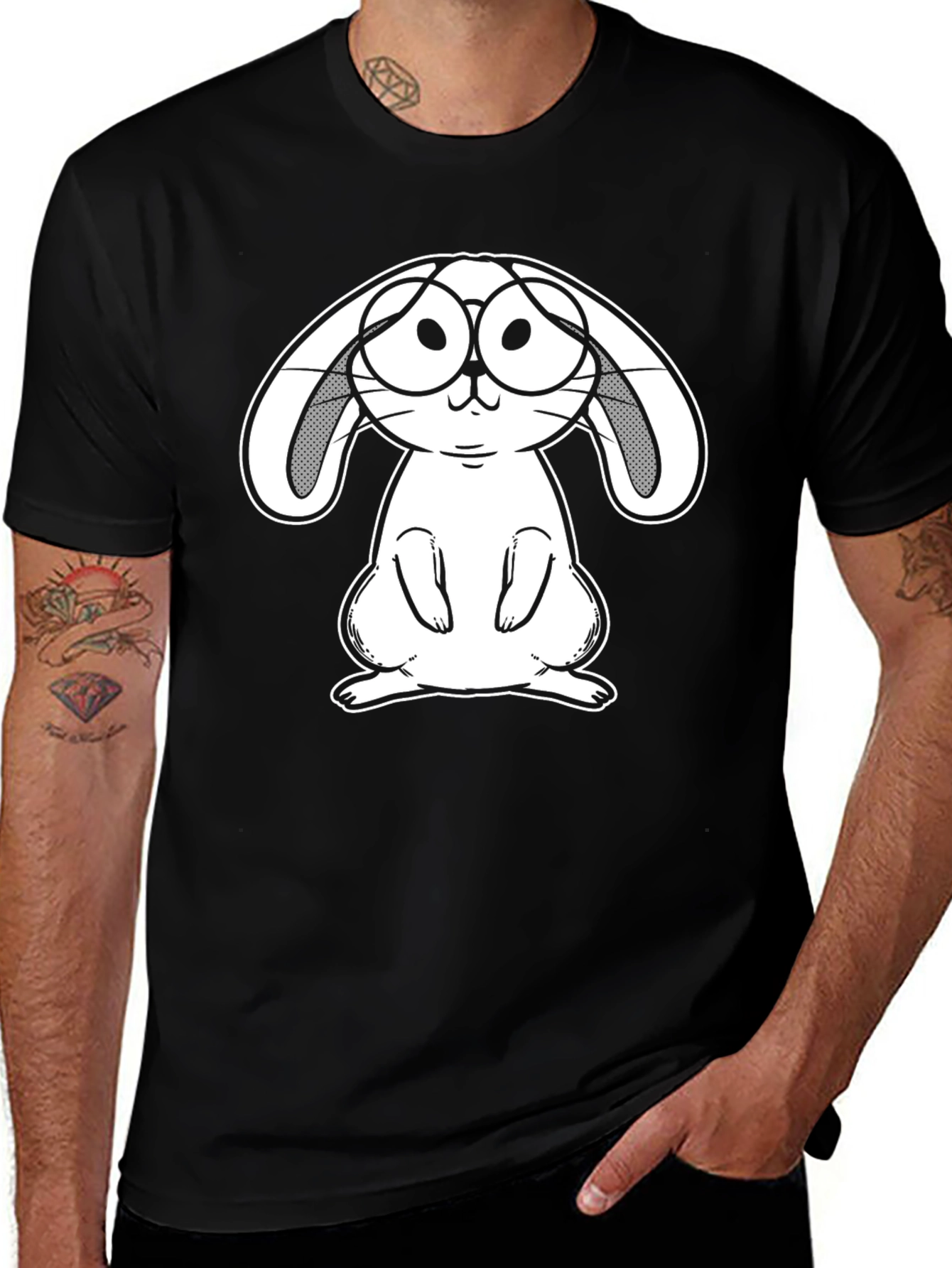 Variant 24 of Bunny With Glasses Graphic Tee - Black
