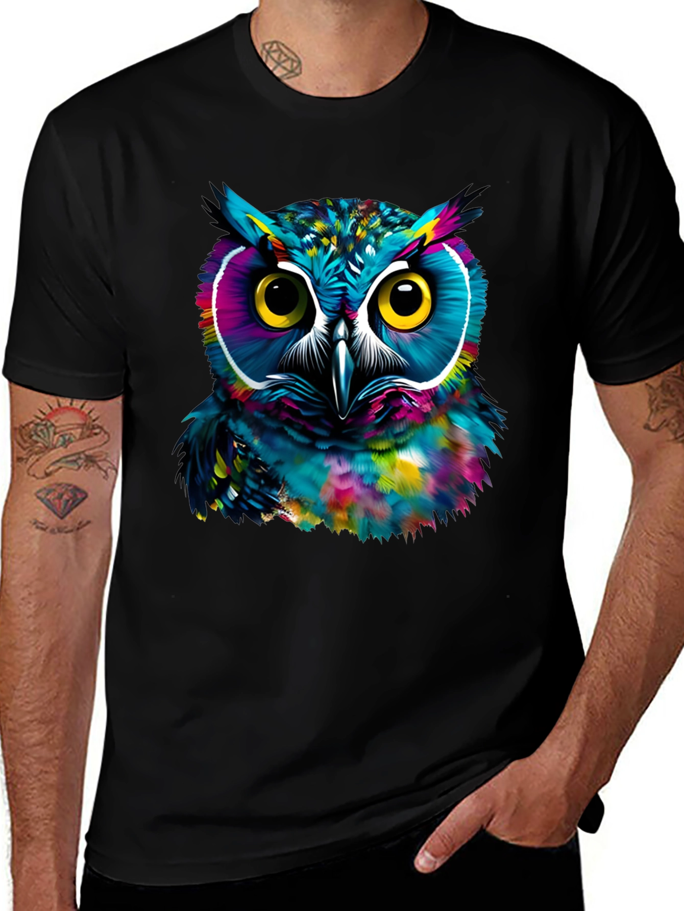 Variant 17 of Vibrant Owl Graphic Tee - Men's Black T-Shirt
