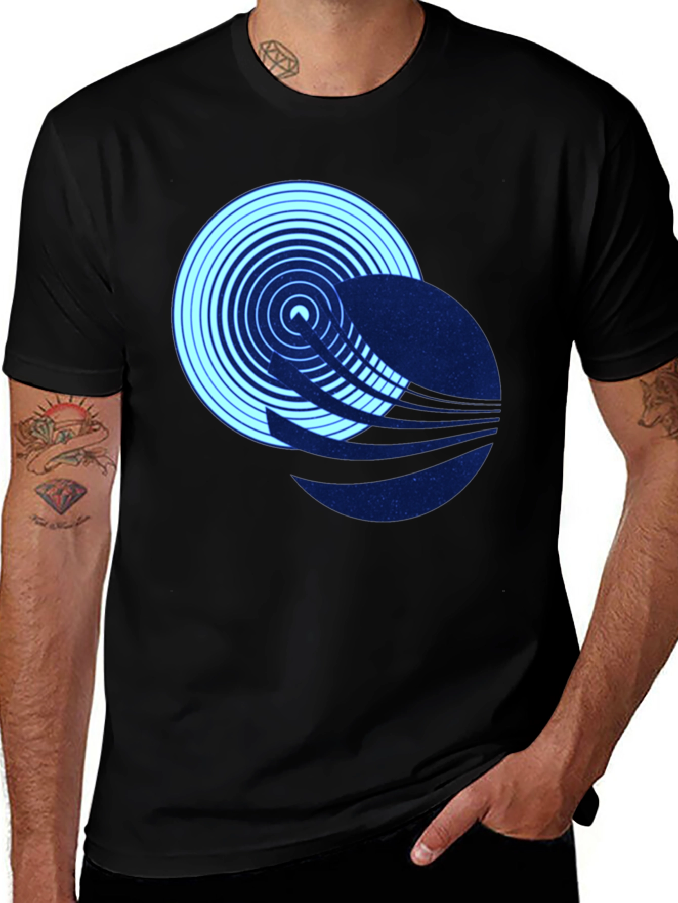 Variant 3 of Abstract Circle Graphic Tee - Black Cotton Blend T-Shirt