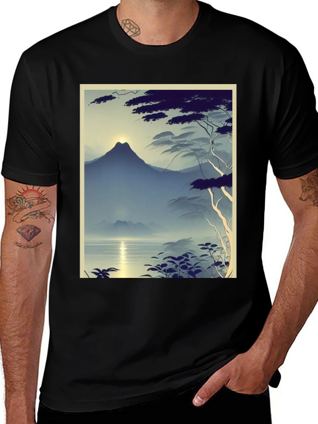 Variant 20 of Mountain Sunrise Graphic Tee - Black