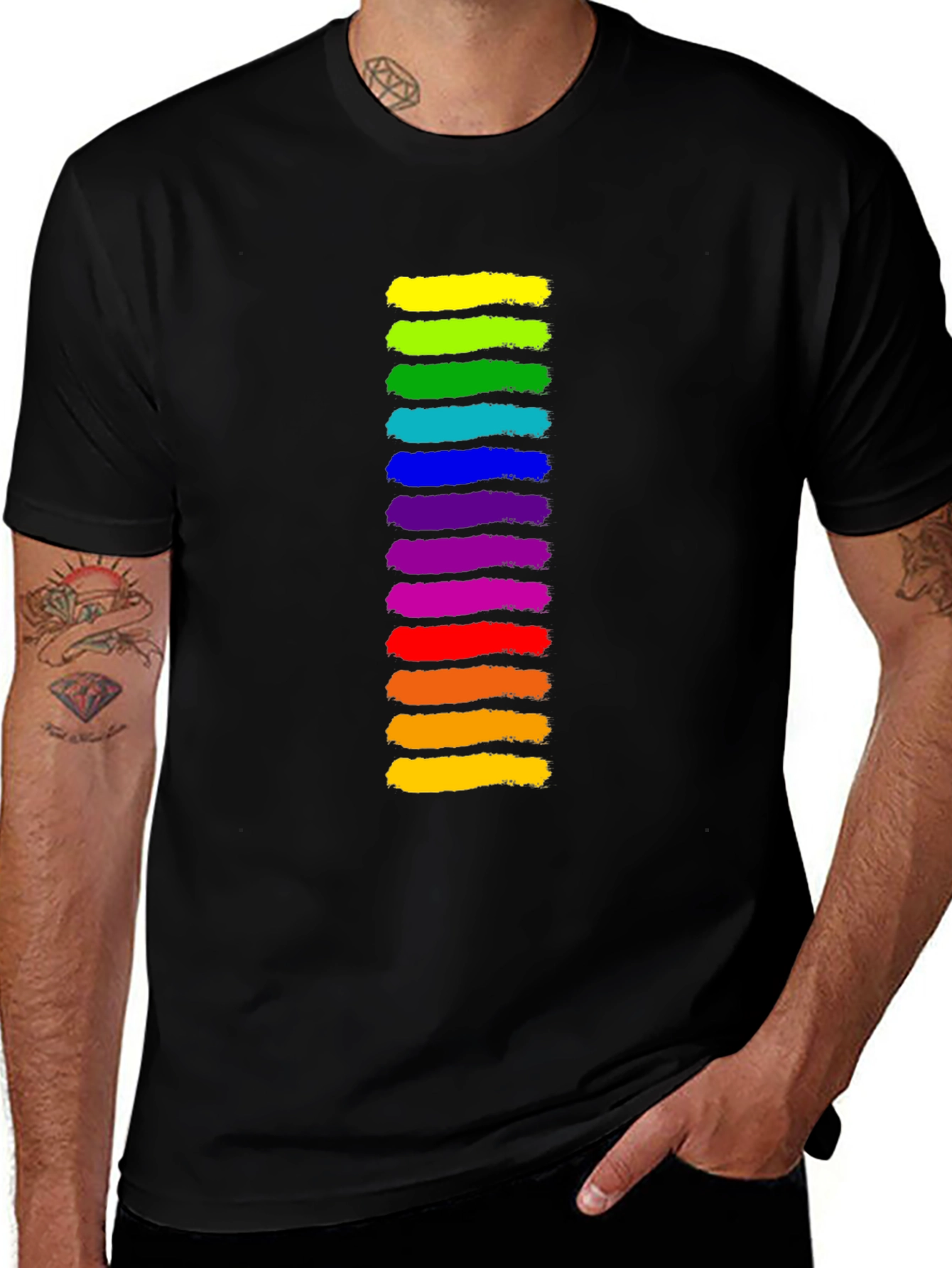Variant 16 of Rainbow Stripe Graphic Black T-Shirt