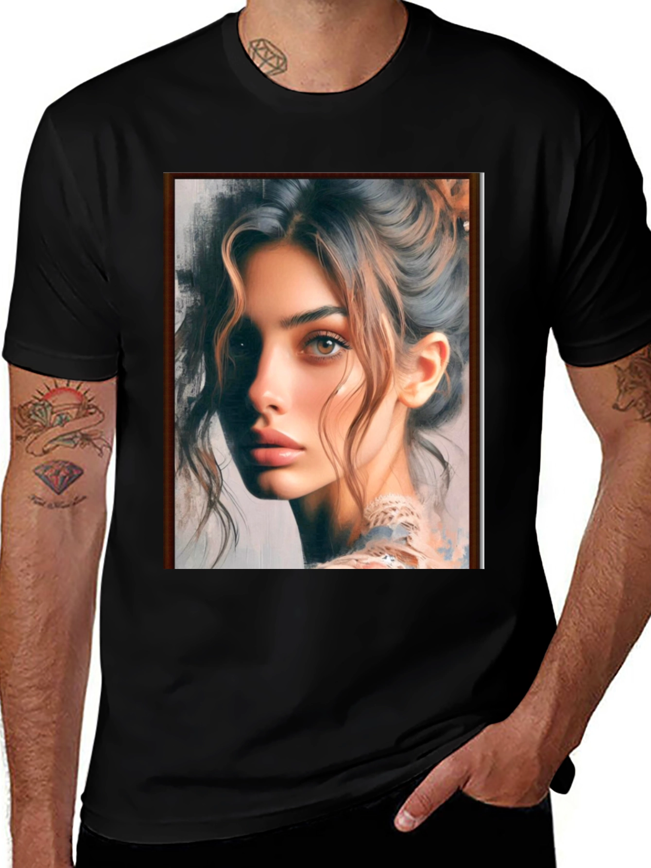 Variant 23 of Black T-Shirt with Portrait Graphic