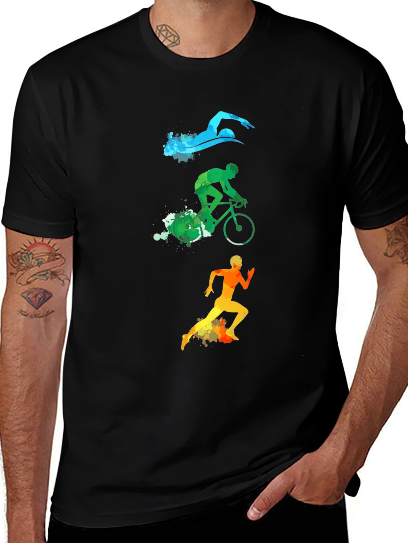 Variant 5 of Triathlon Black T-Shirt: Swim, Bike, Run