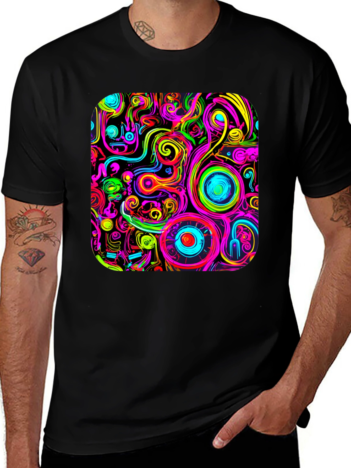 Variant 21 of Psychedelic Swirls Graphic Print Black T-Shirt