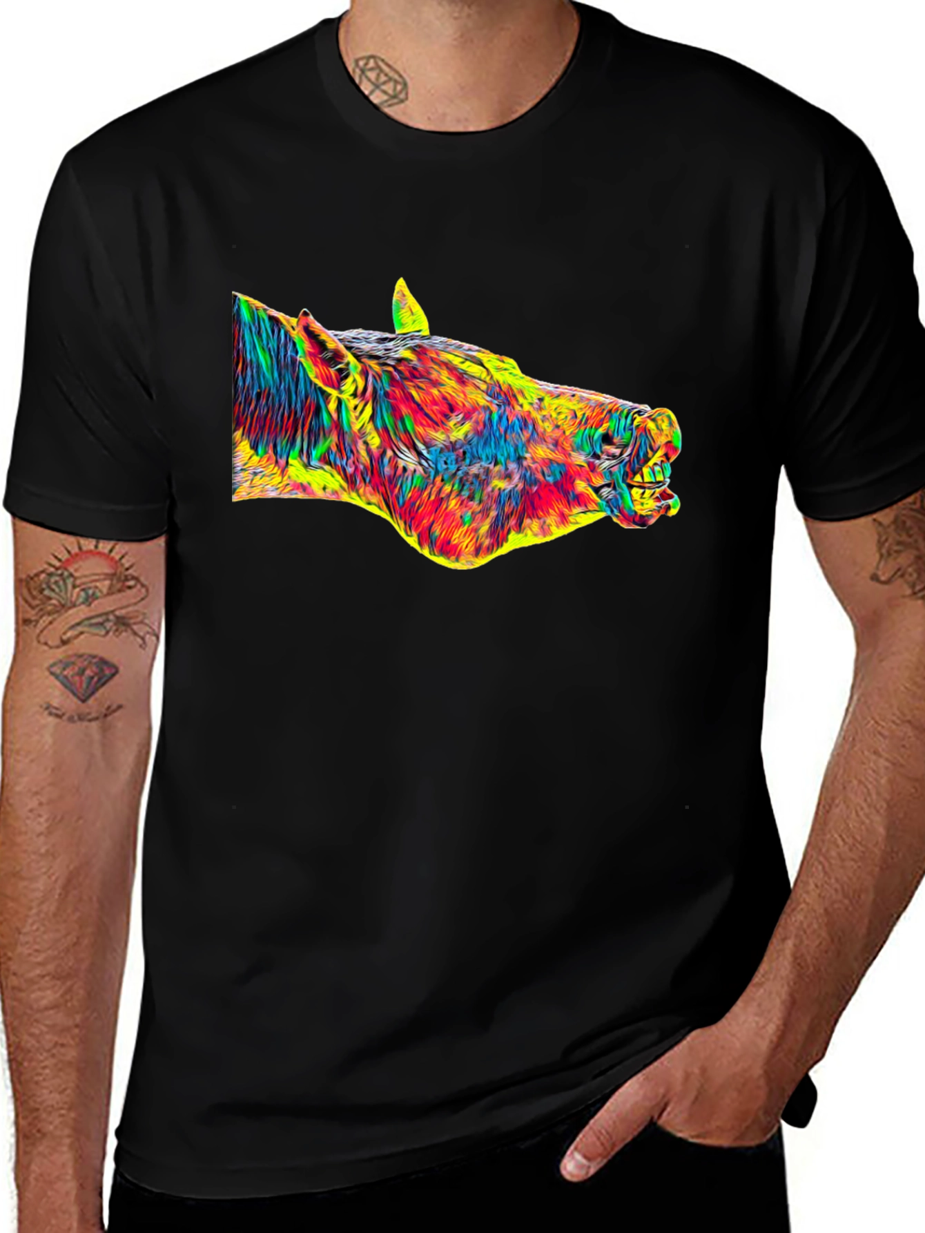 Variant 13 of Abstract Horse Graphic T-Shirt - Men's Black Tee