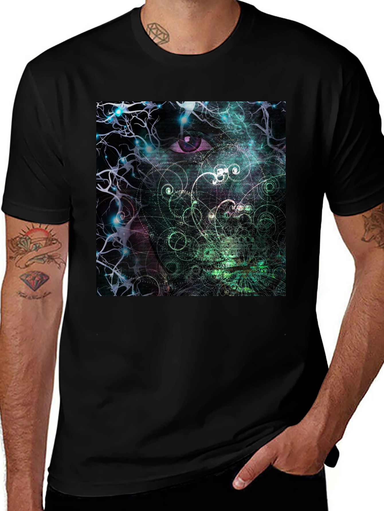 Variant 27 of Mystic Eye Graphic Tee - Artistic Print Black T-Shirt
