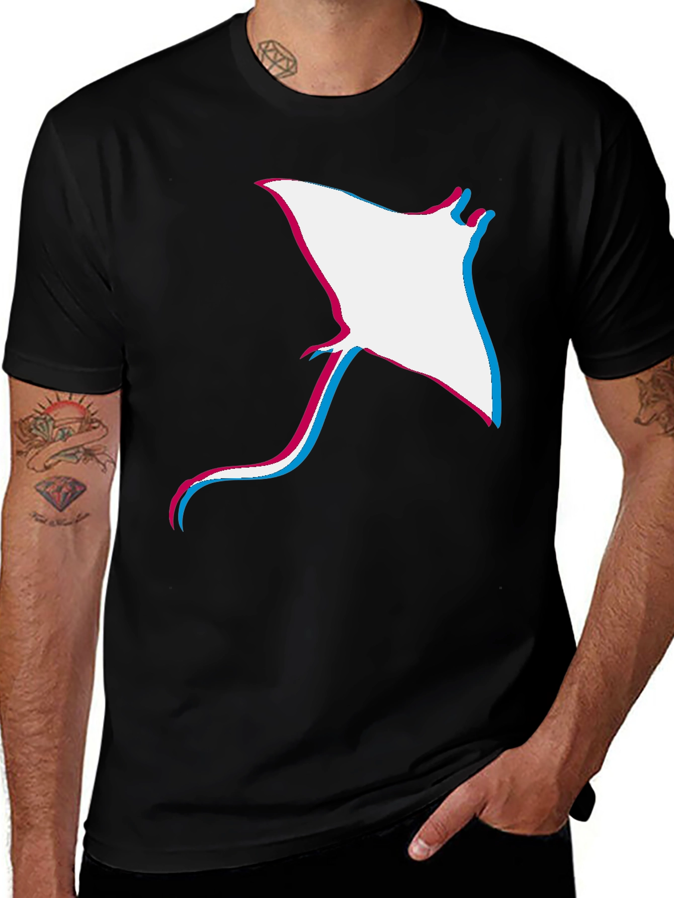 Variant 18 of Stereoscopic Stingray Graphic Tee - Soft Black Cotton T-Shirt
