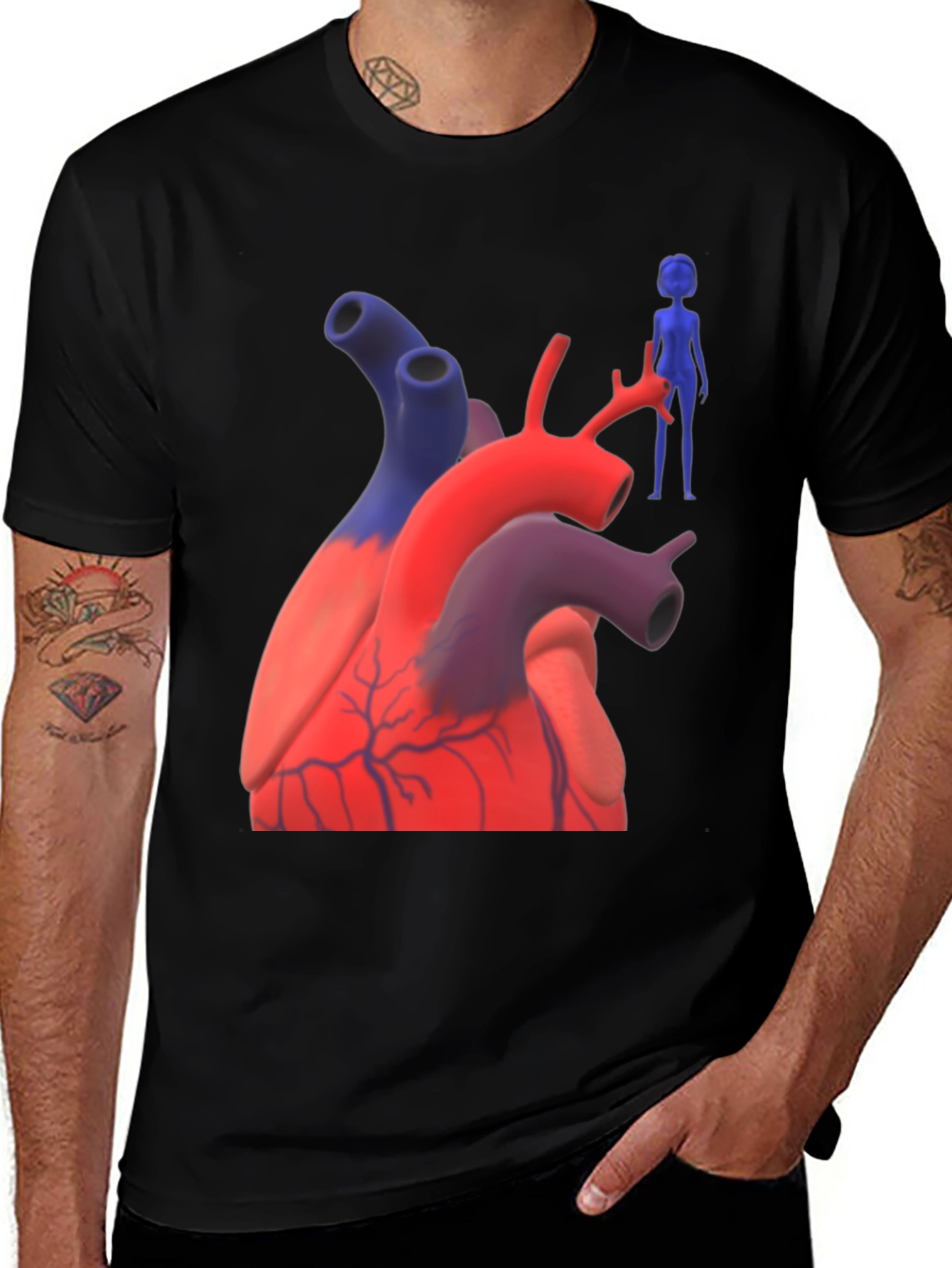 Variant 18 of Anatomical Heart & Figure Graphic T-Shirt
