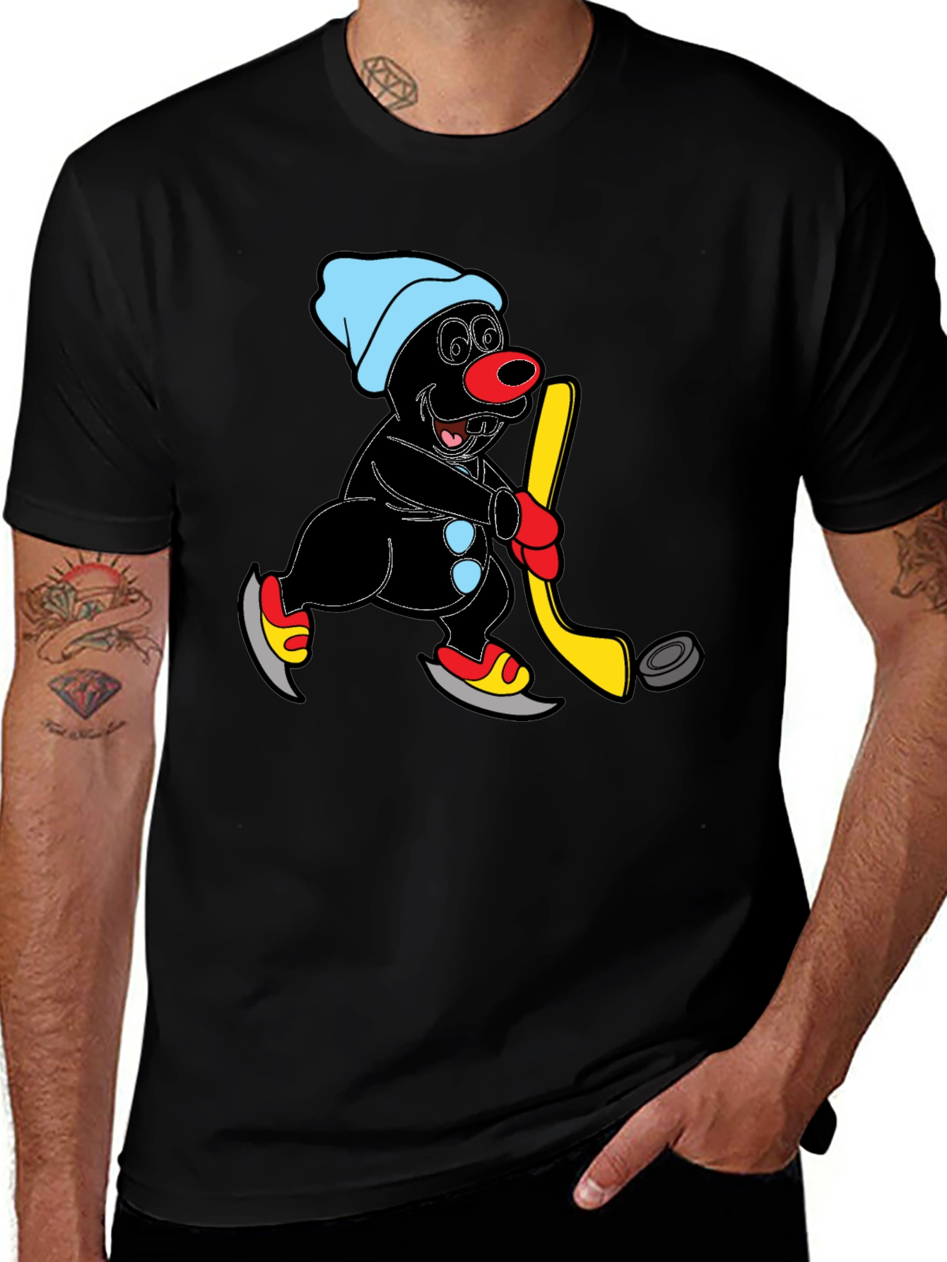 Cartoon Mole Hockey Player Graphic Tee