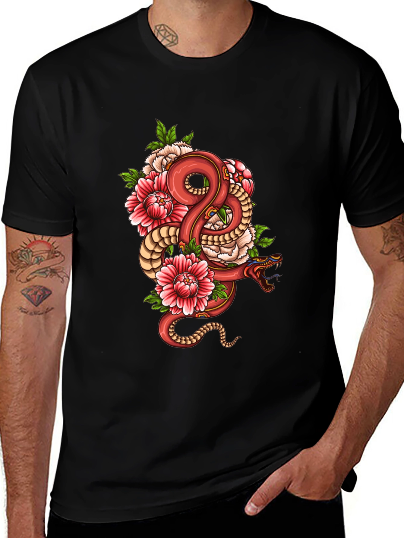 Variant 8 of Snake & Flower Graphic Tee - Stylish Unisex Design