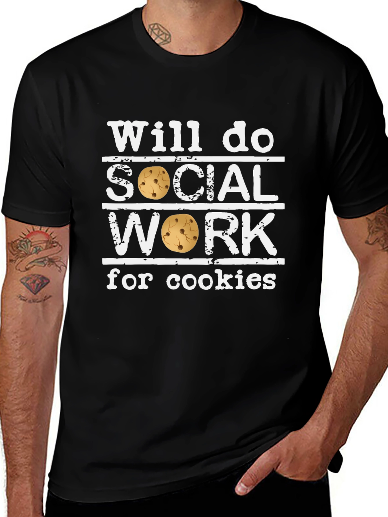 Variant 5 of Will Do Social Work for Cookies Black T-Shirt