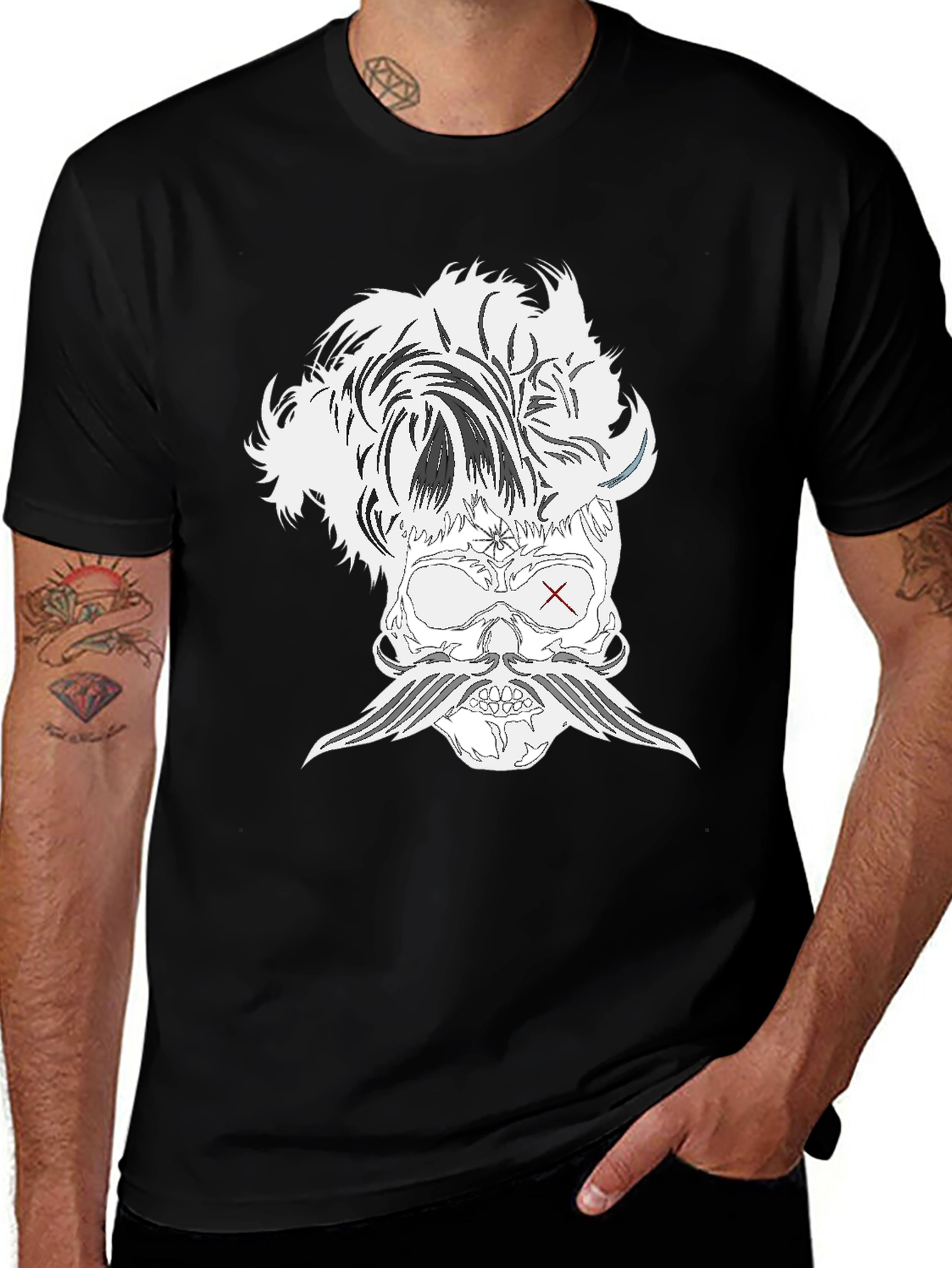 Variant 30 of Skull with Mustache Black T-Shirt