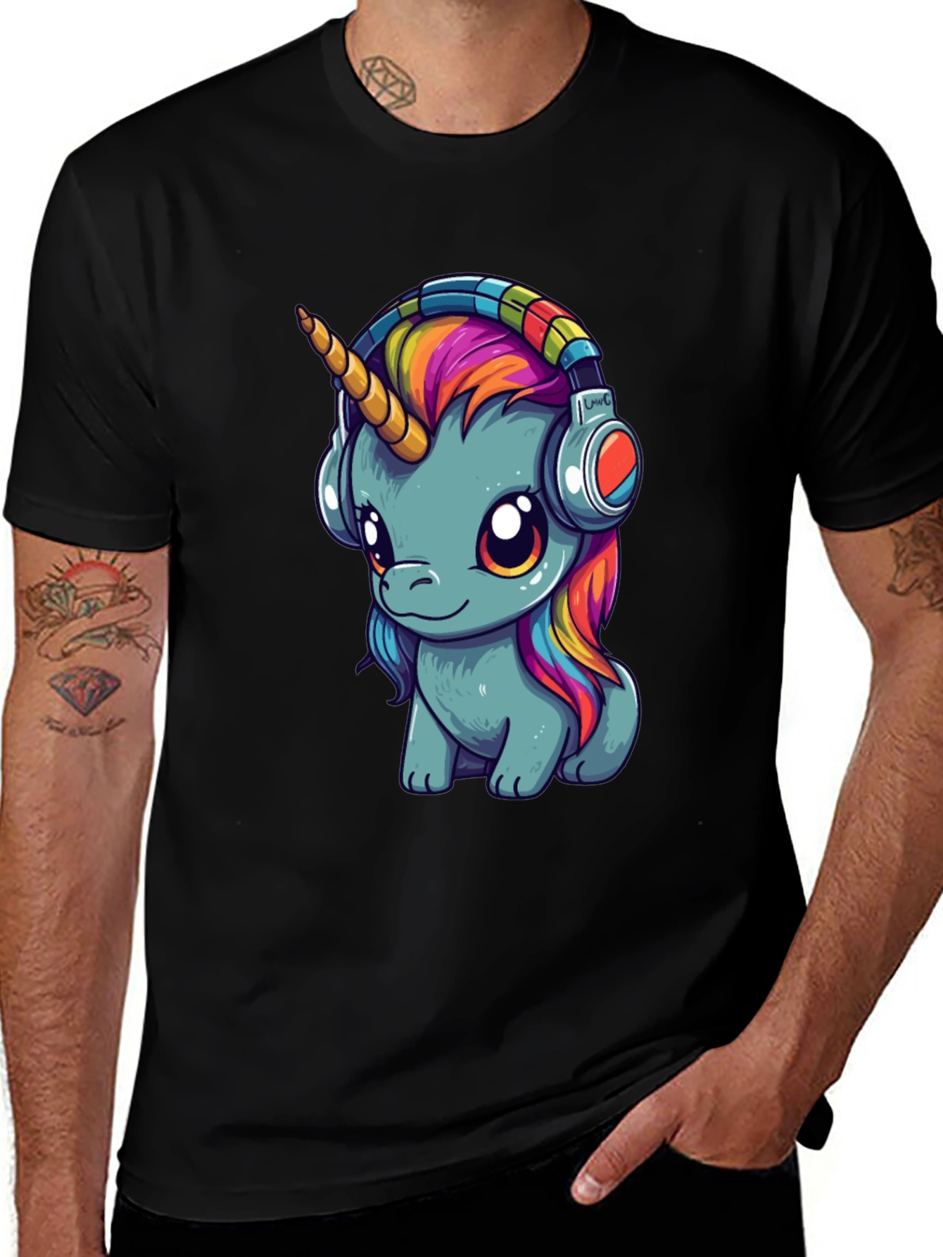 Variant 12 of Unicorn Headphones Graphic Tee - Black Cotton T-Shirt