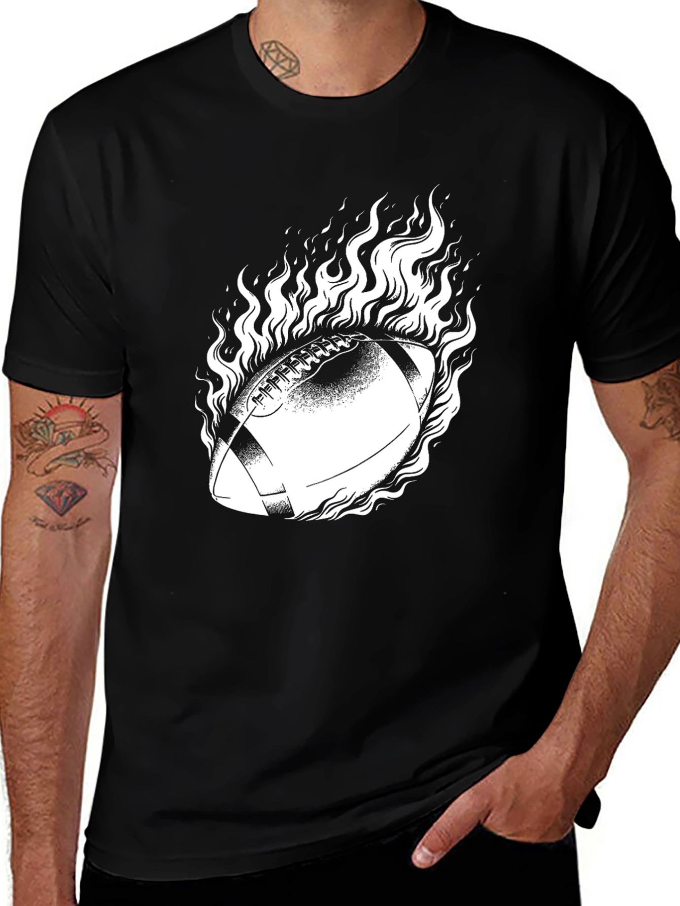 Variant 29 of Fiery Football Graphic Tee - Black Cotton T-Shirt