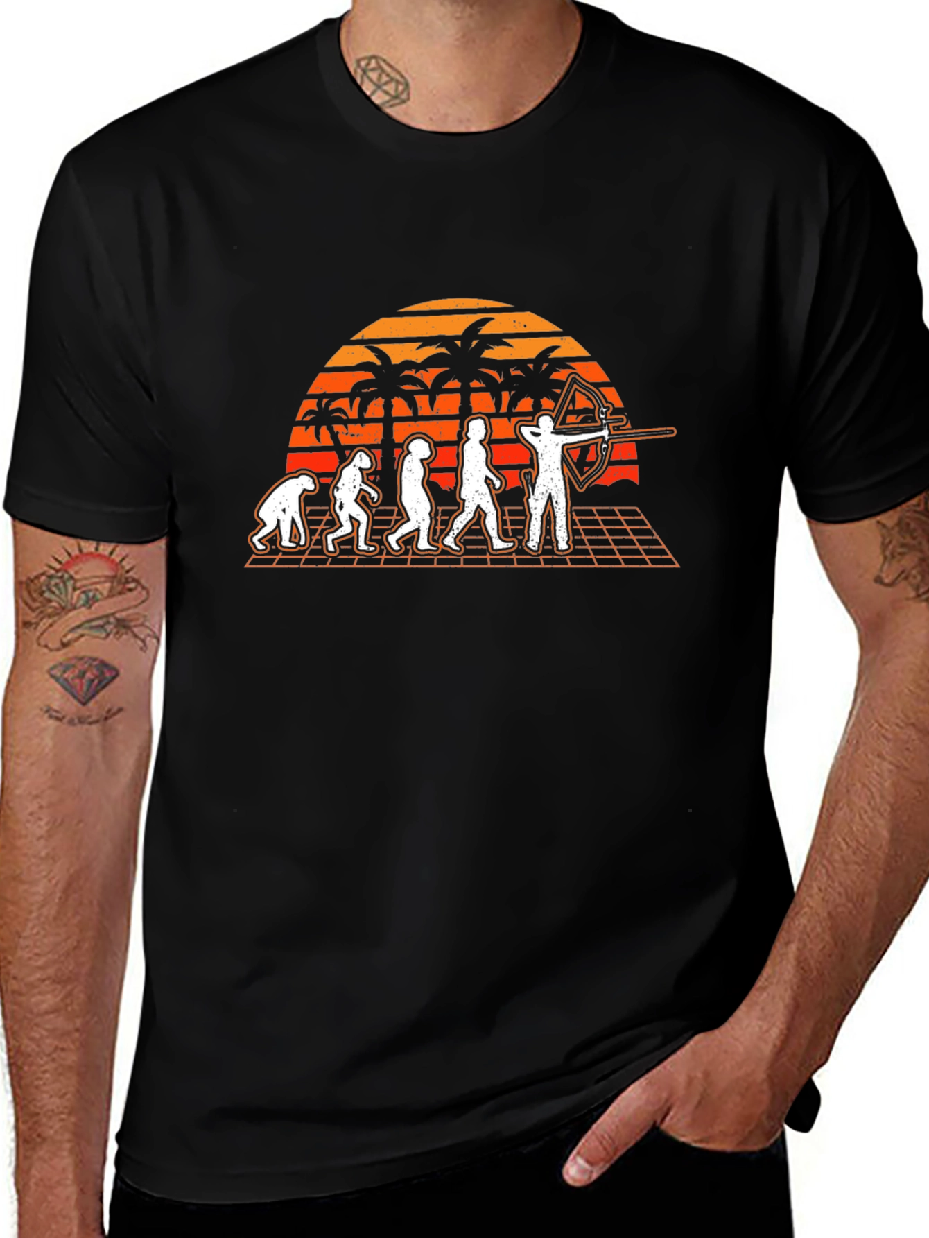 Variant 7 of Archery Evolution T-Shirt - Retro Sunset Design