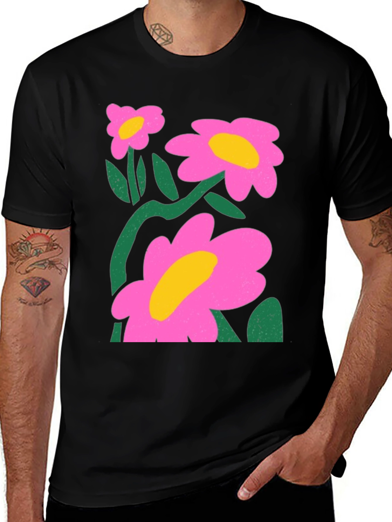 Variant 11 of Floral Graphic Print Black T-Shirt