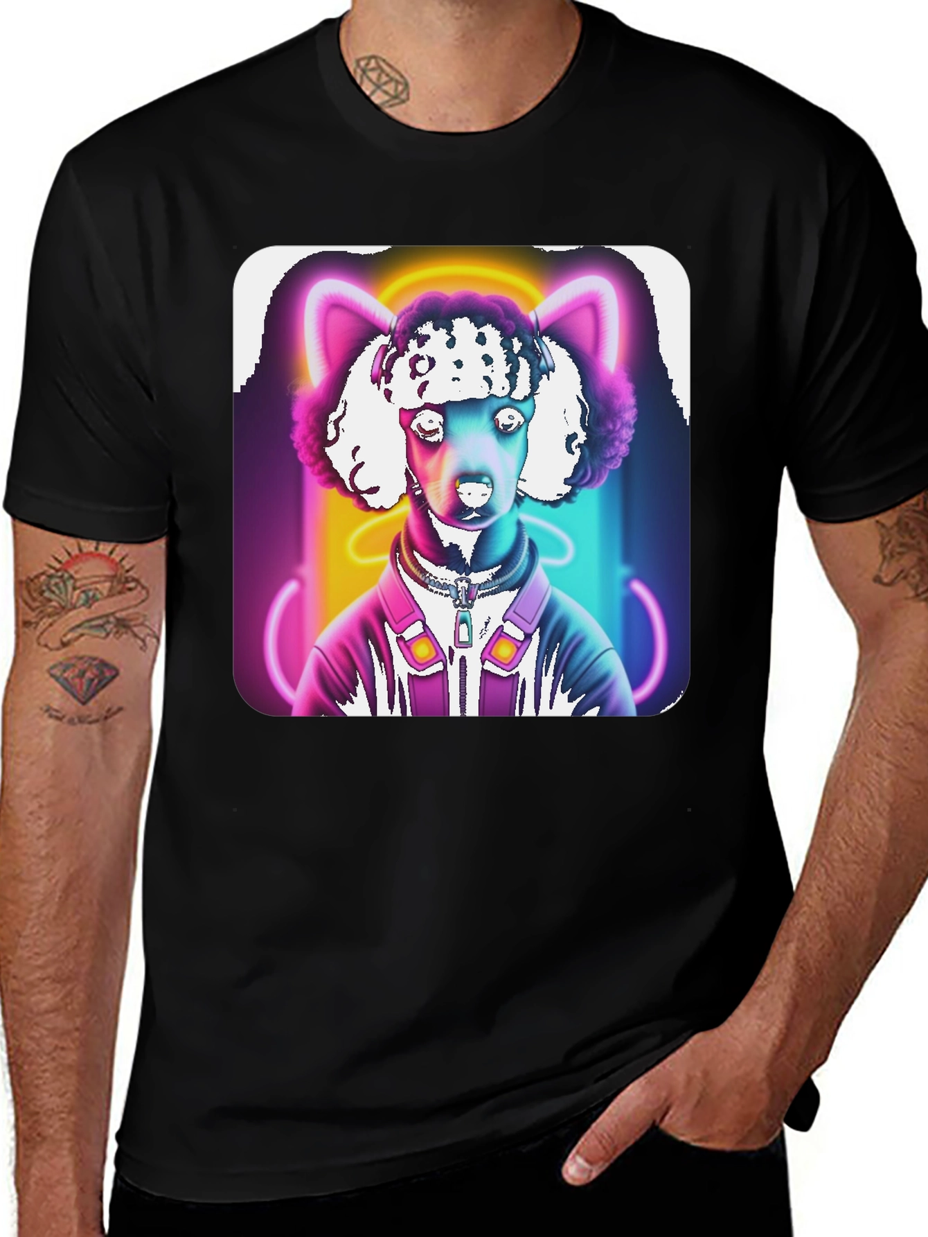 Black Neon Poodle DJ Graphic Tee main image