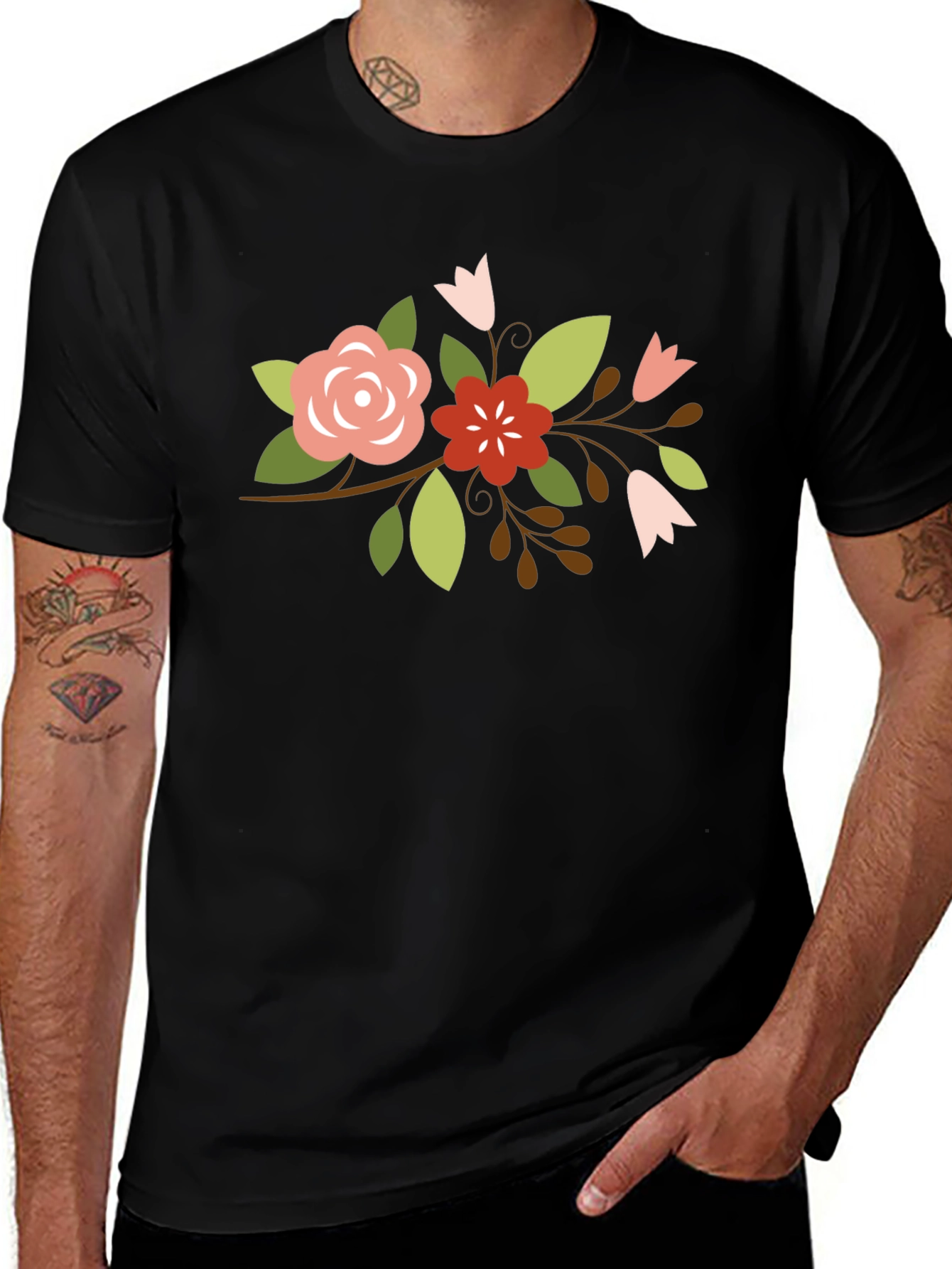 Variant 30 of Floral Branch Graphic T-Shirt - Black