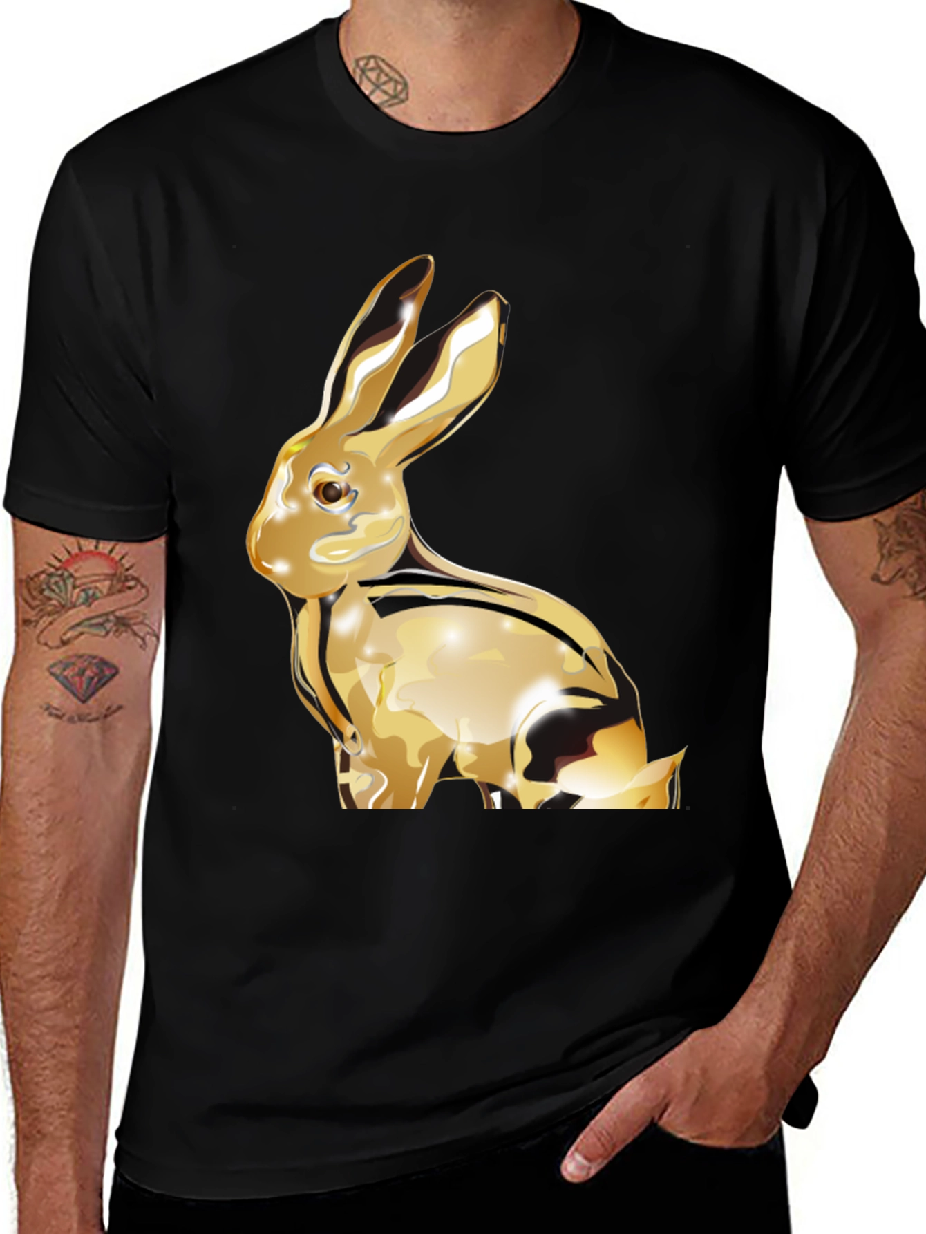 Variant 2 of Golden Rabbit Graphic Tee - Soft Black Cotton