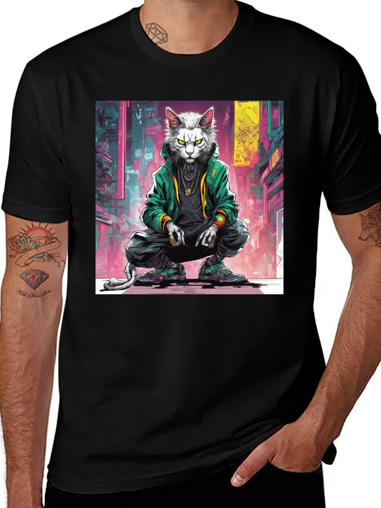Variant 28 of Urban Cat Graphic Tee - Cool Streetwear Style