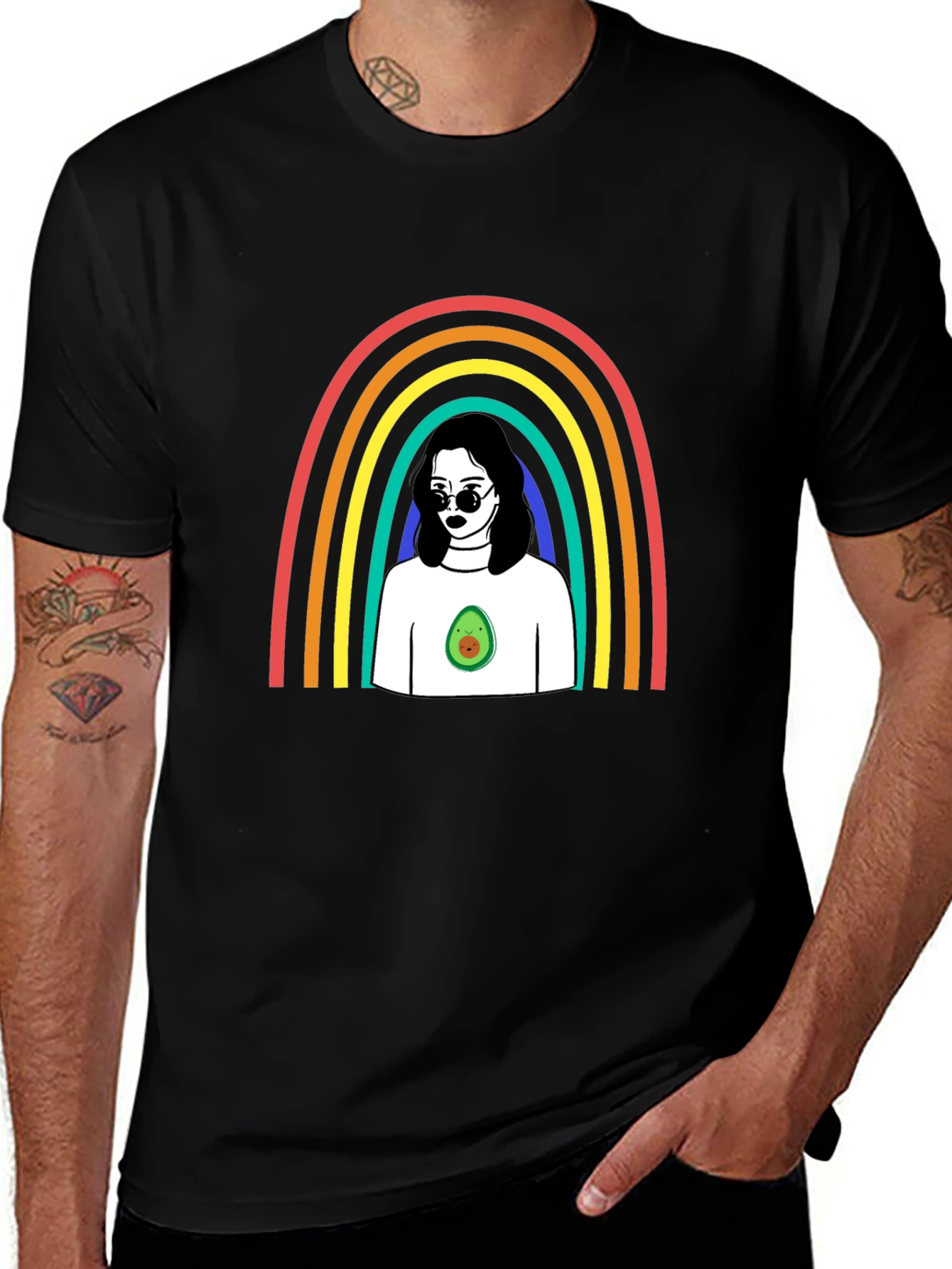Variant 11 of Rainbow Avocado Girl Graphic Tee - Black