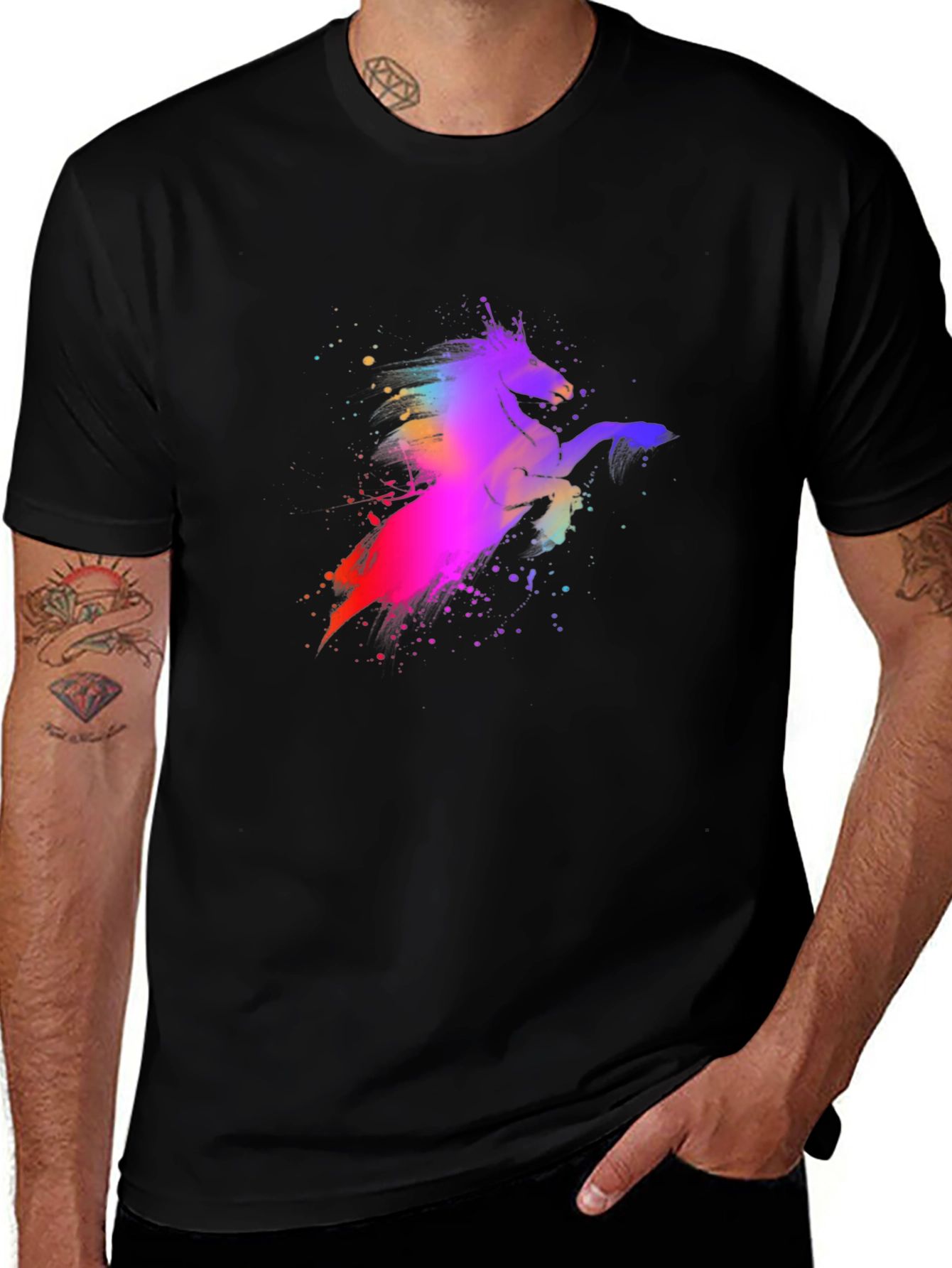 Variant 6 of Colorful Unicorn Graphic Black T-Shirt