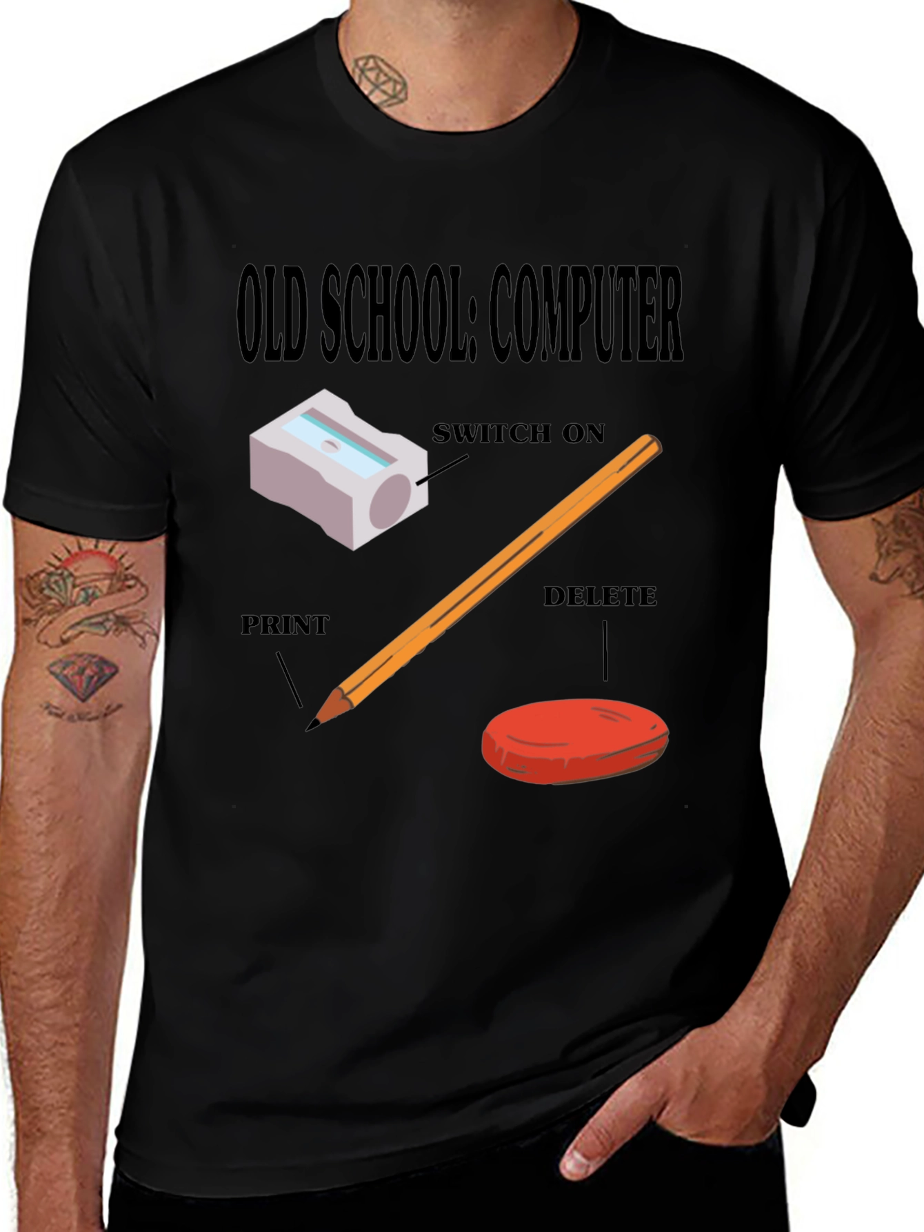 Old School Computer T-Shirt - Pencil Eraser Print Graphic Tee