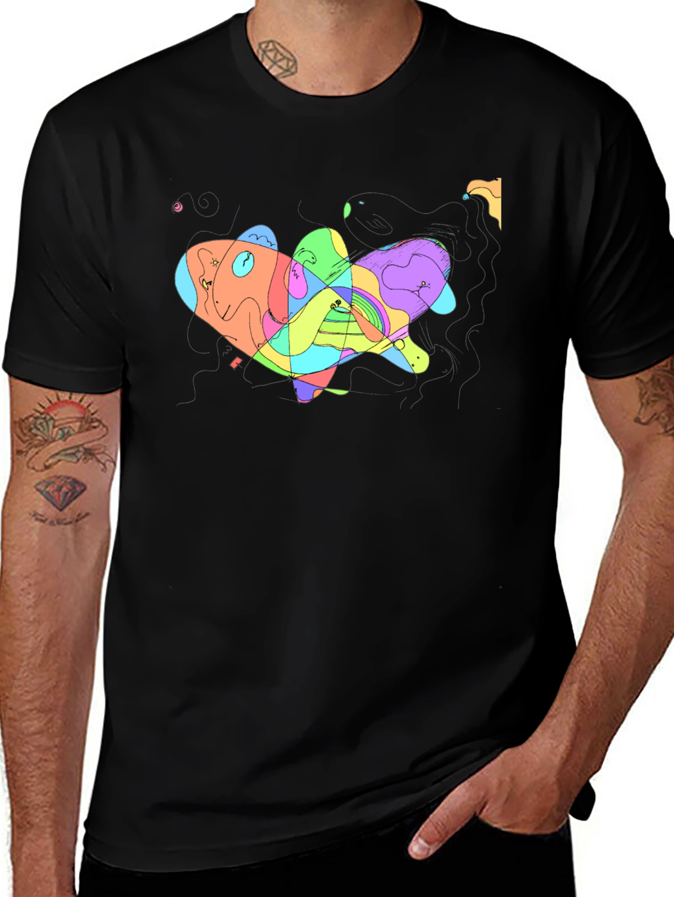 Variant 11 of Abstract Colorful Fish Graphic Black T-Shirt