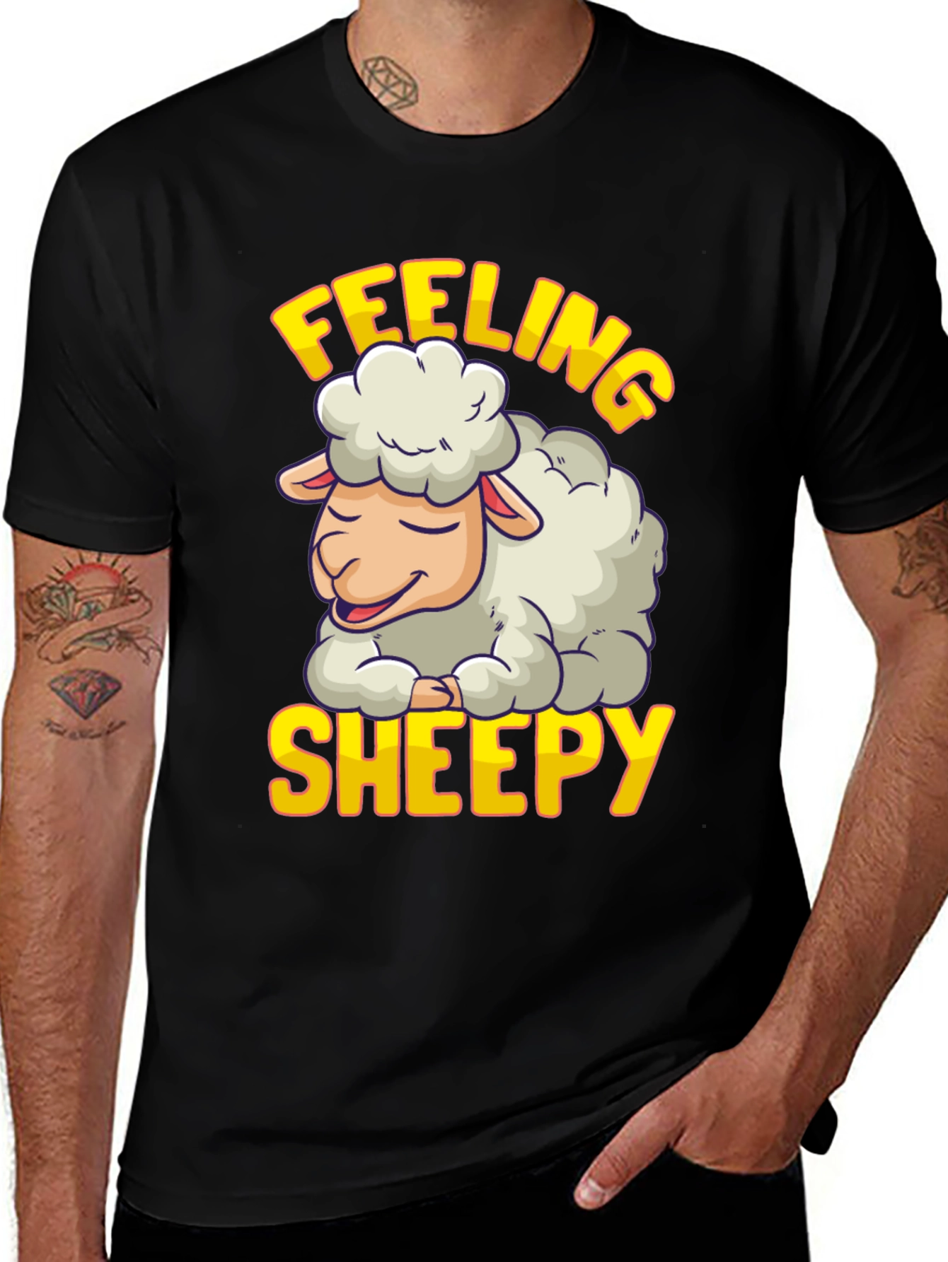 Feeling Sheepy Black T-Shirt - Soft & Comfy Cotton Blend