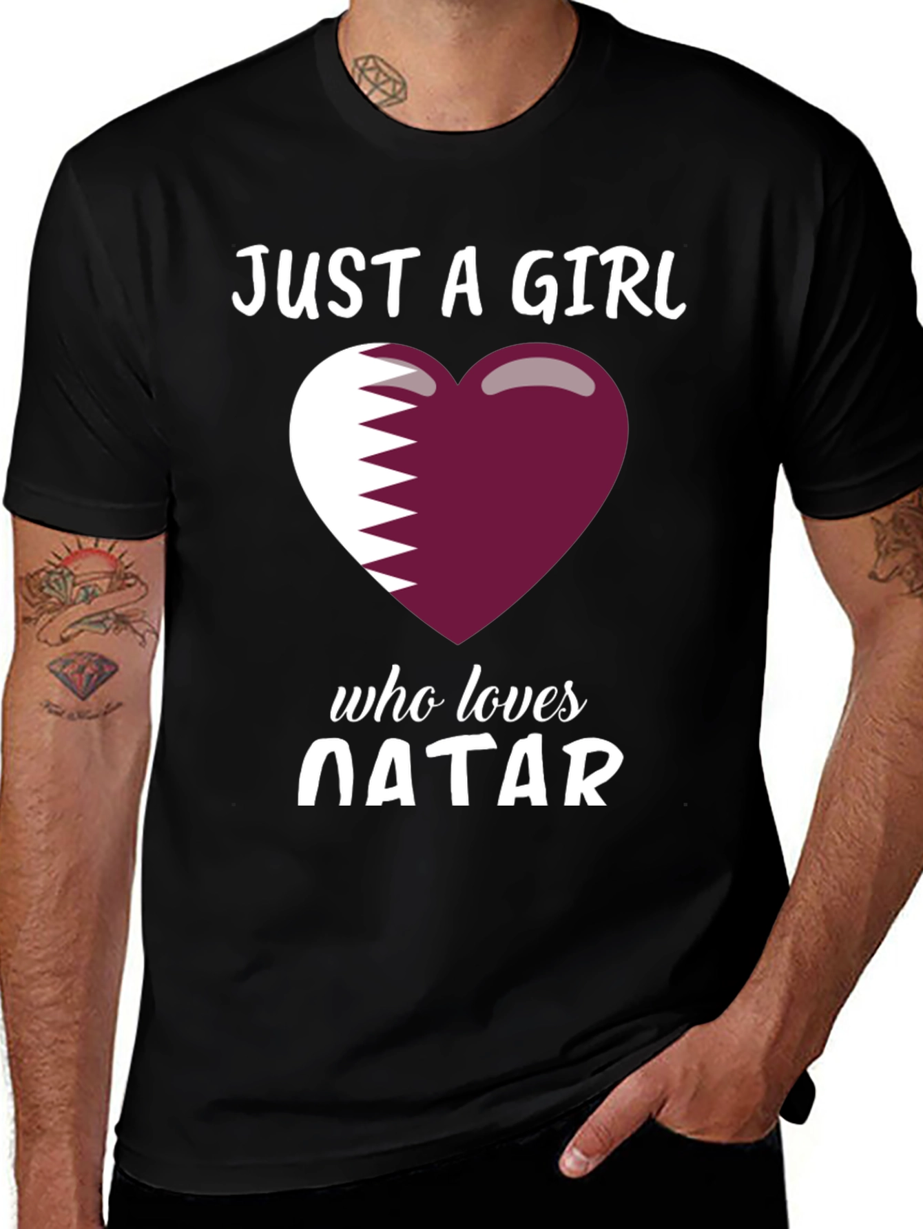 Qatar Flag Heart T-Shirt - Just a Girl Who Loves Qatar