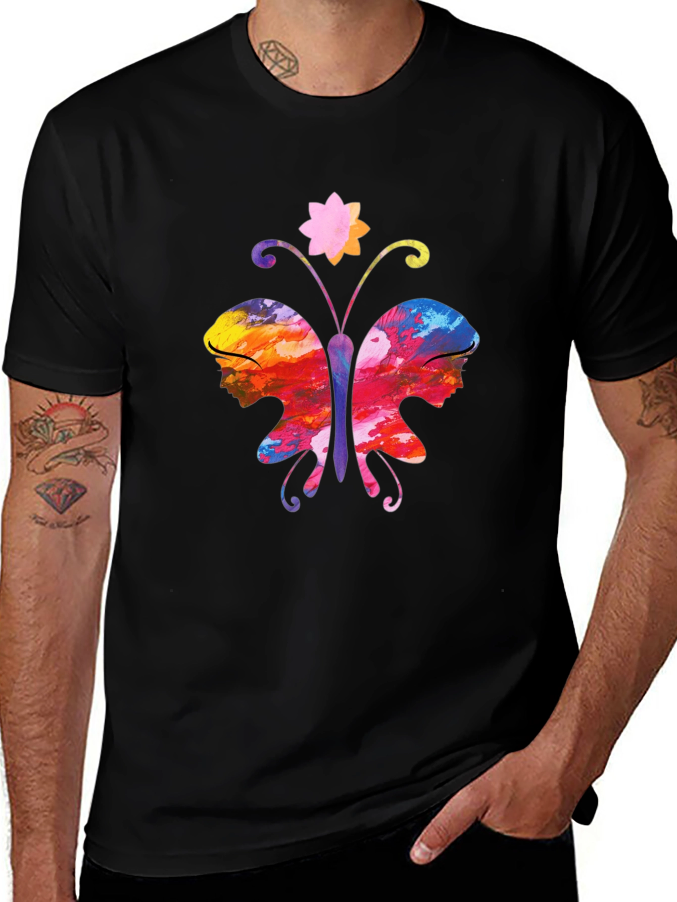 Variant 14 of Butterfly Faces Graphic T-Shirt - Black