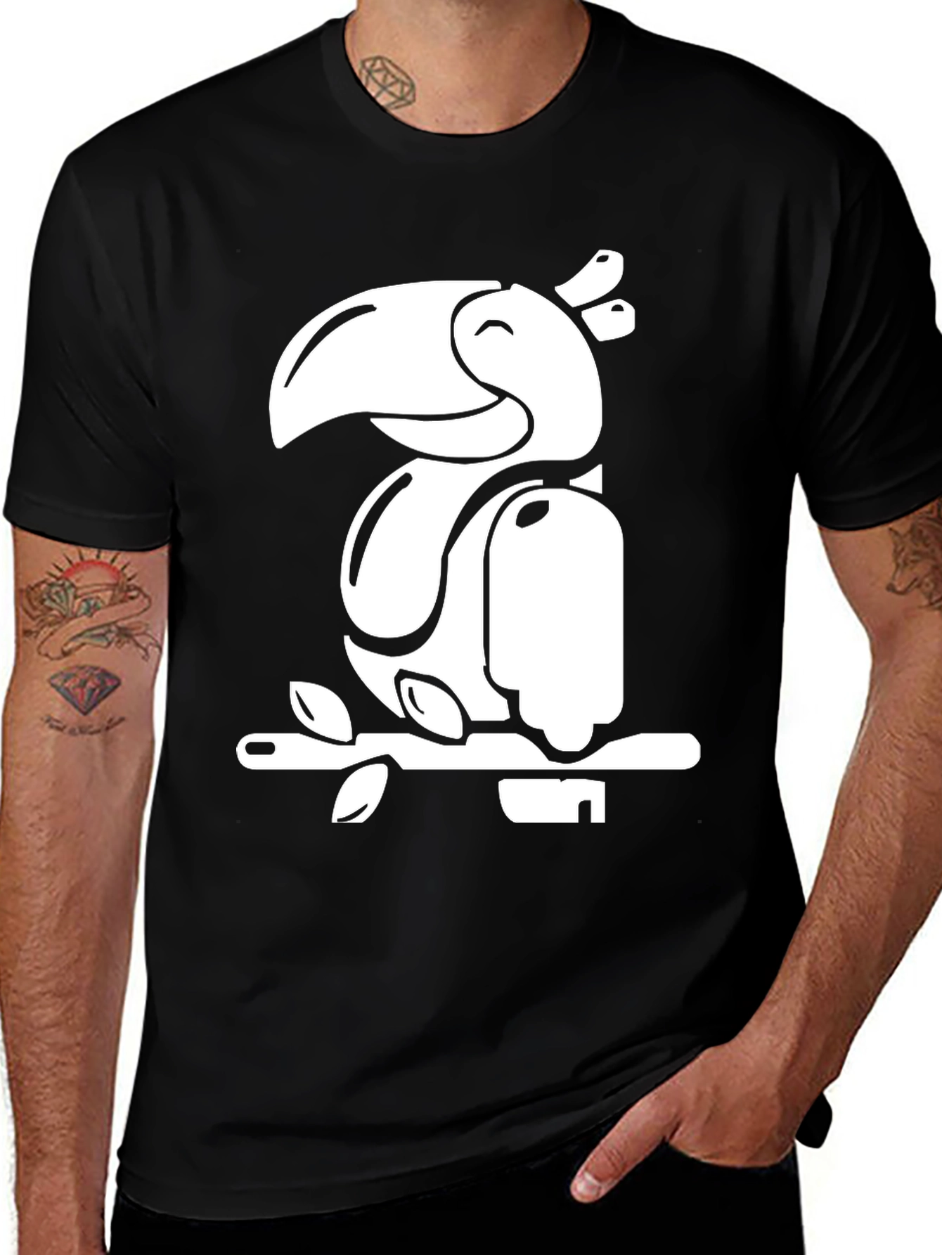 Variant 2 of Cartoon Toucan Graphic Tee - Black