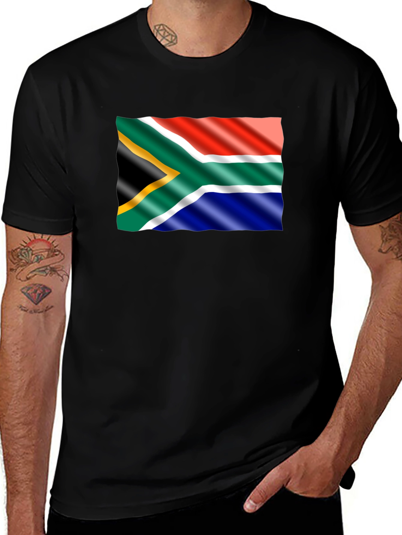 Variant 5 of South Africa Flag Graphic Black T-Shirt