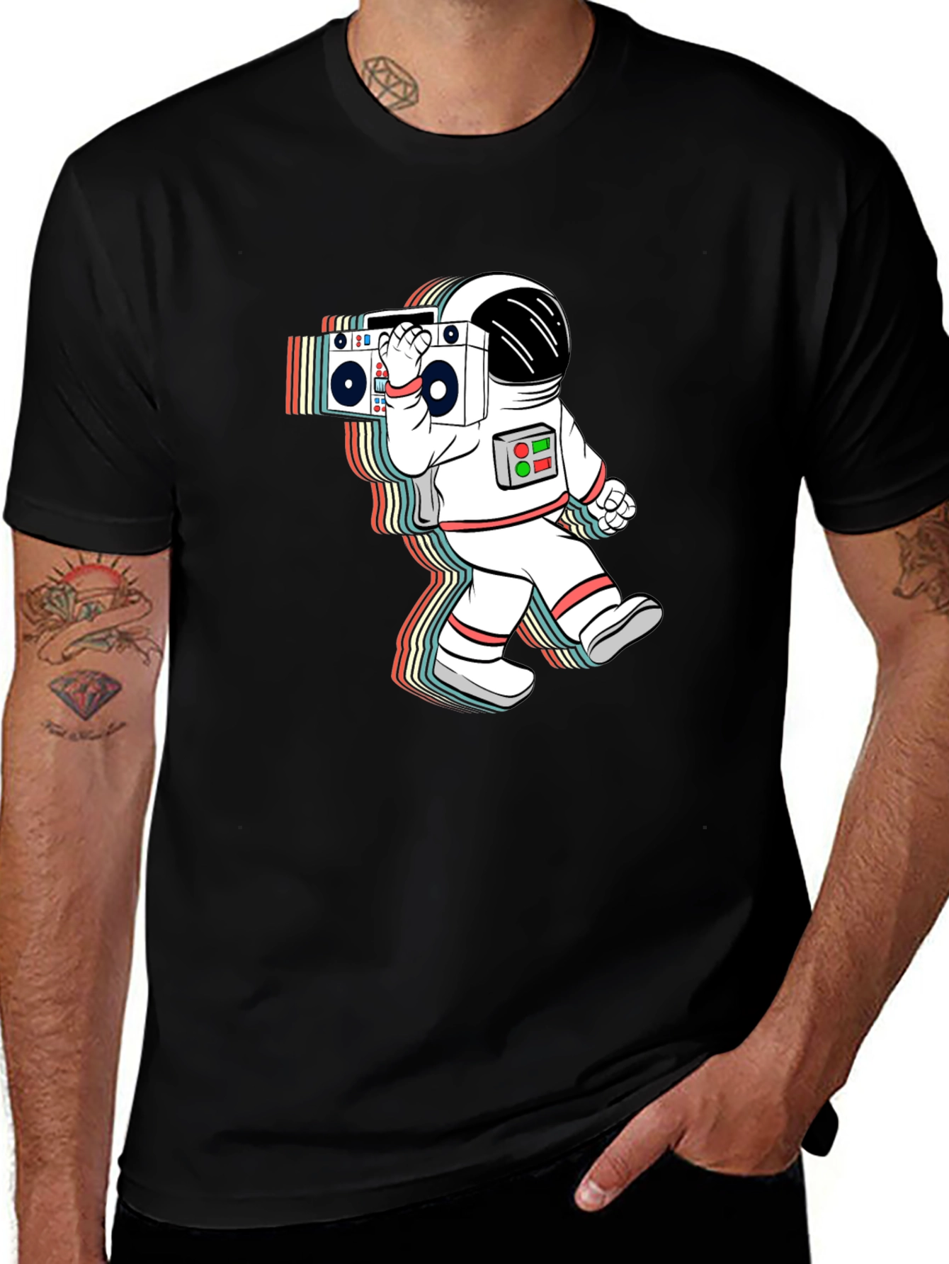 Variant 2 of Retro Astronaut Boombox Black T-Shirt