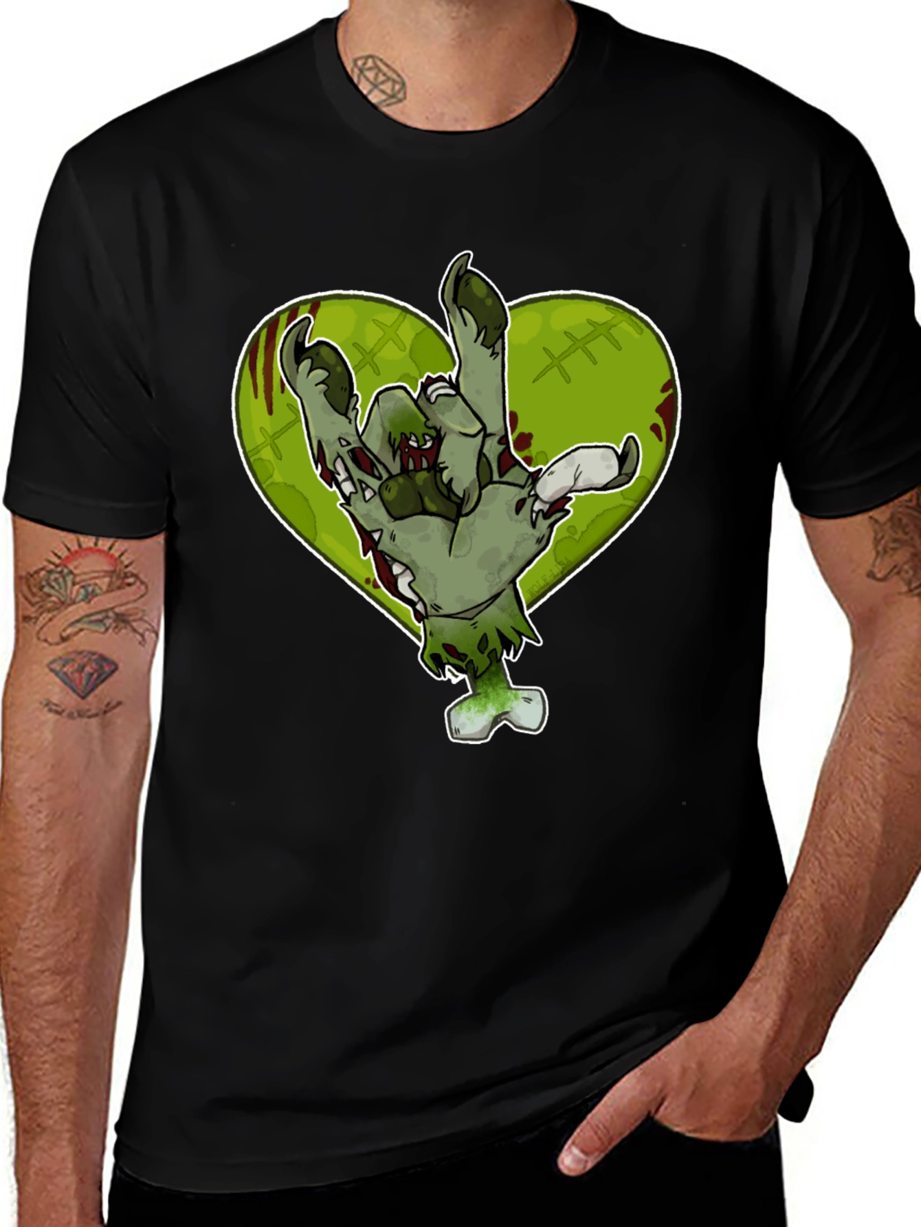 Zombie Hand Heart Graphic Tee - Halloween Fun
