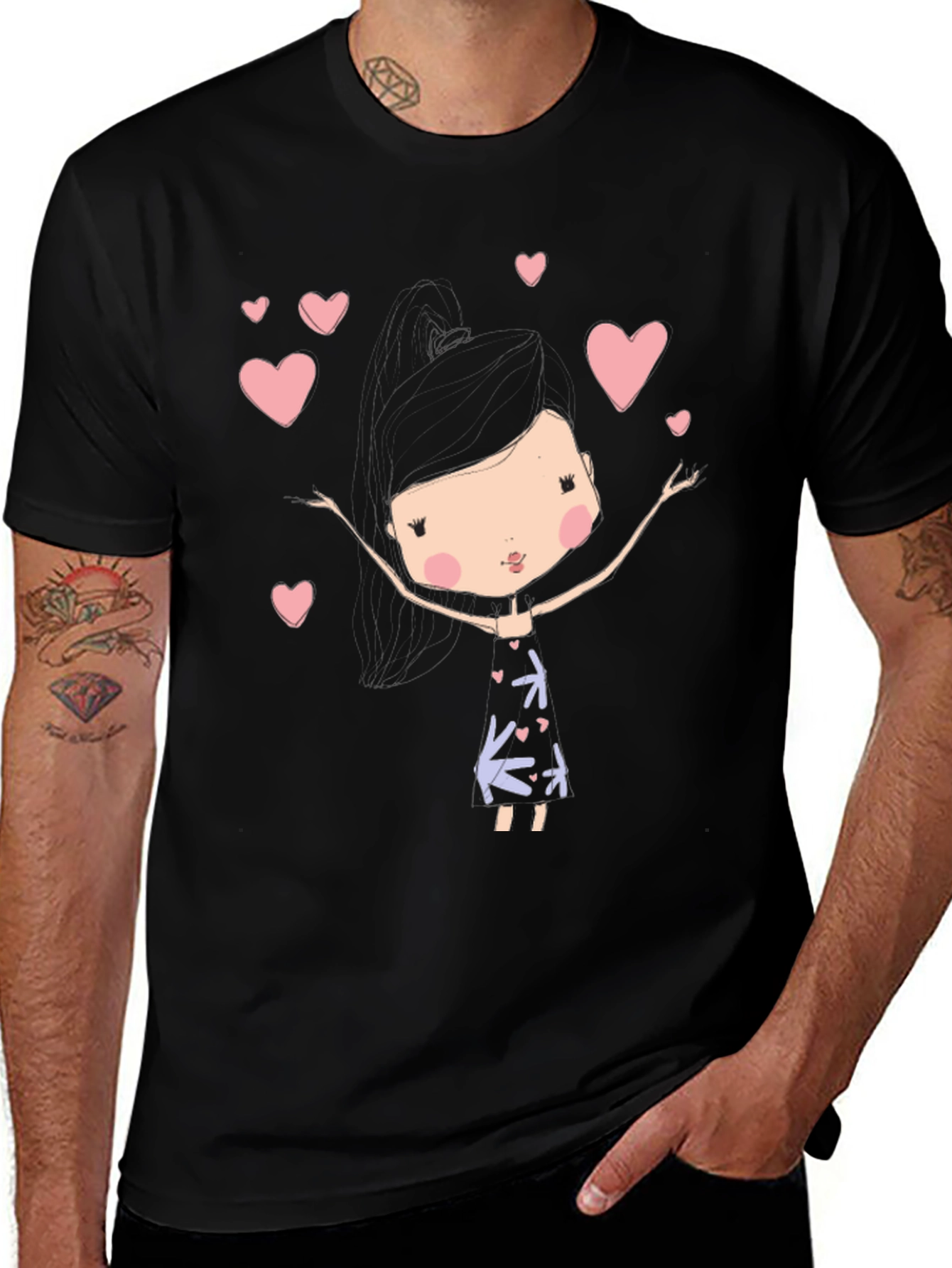 Black Cute Girl Heart T-Shirt main image