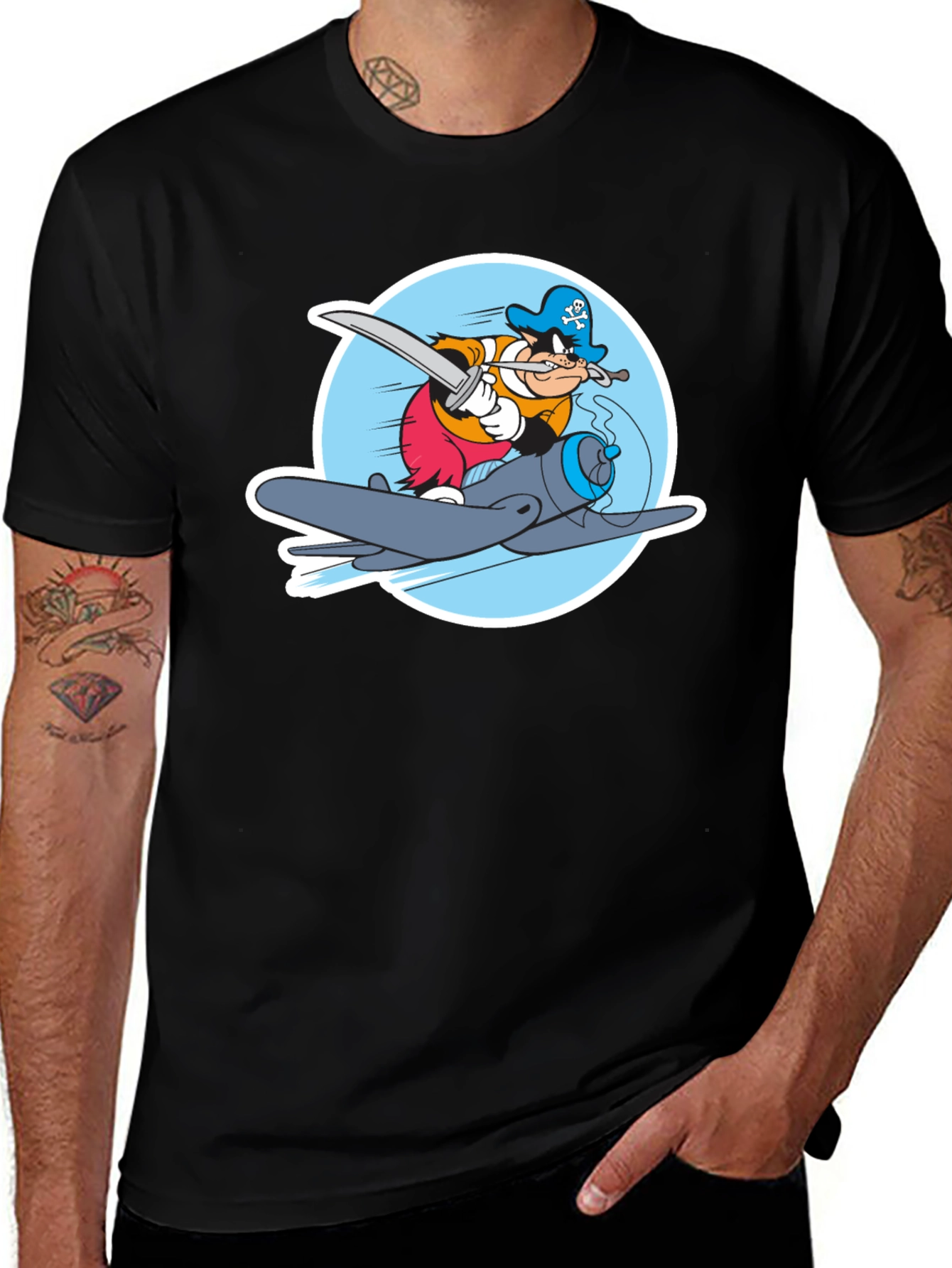 Variant 16 of Cartoon Pirate Plane Black T-Shirt
